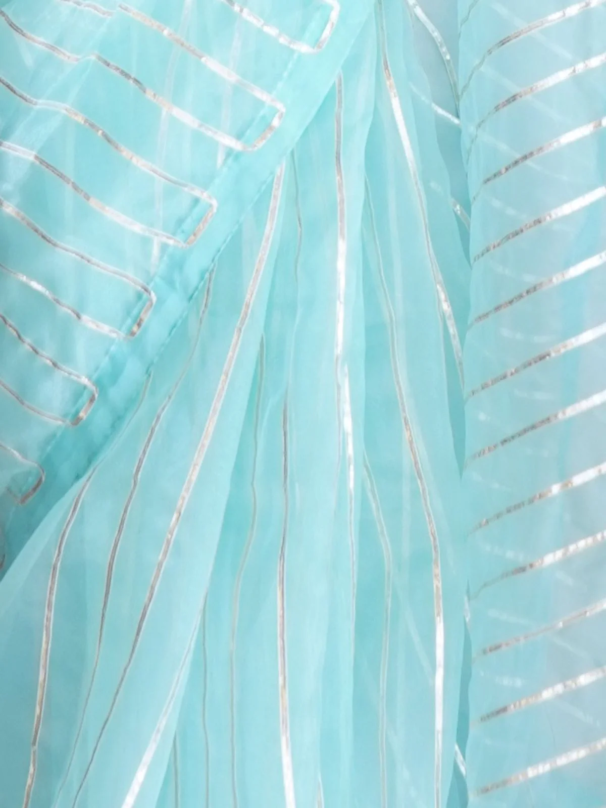 Odette Light Blue Organza Lace Work Saree With Unstitched Blouse For Women - Image 6