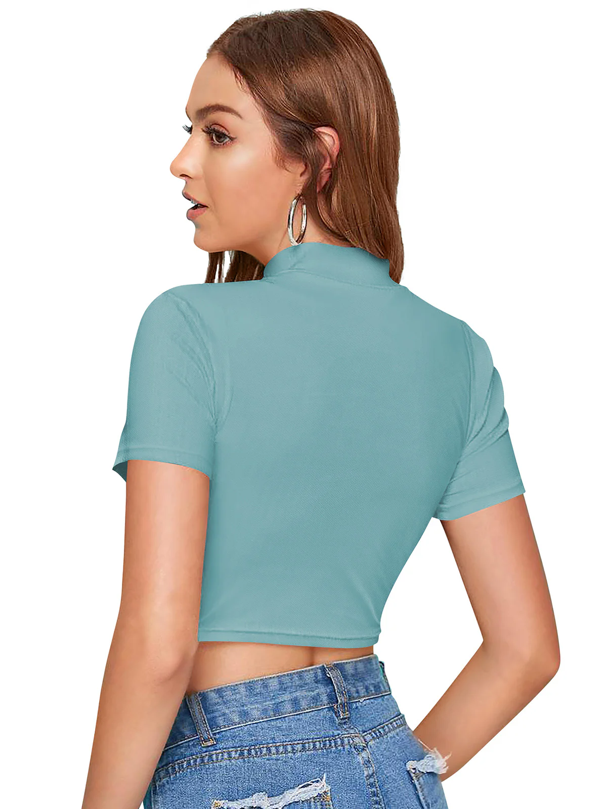 Odette Light Blue Polyester Color Block Top For Women - Image 4