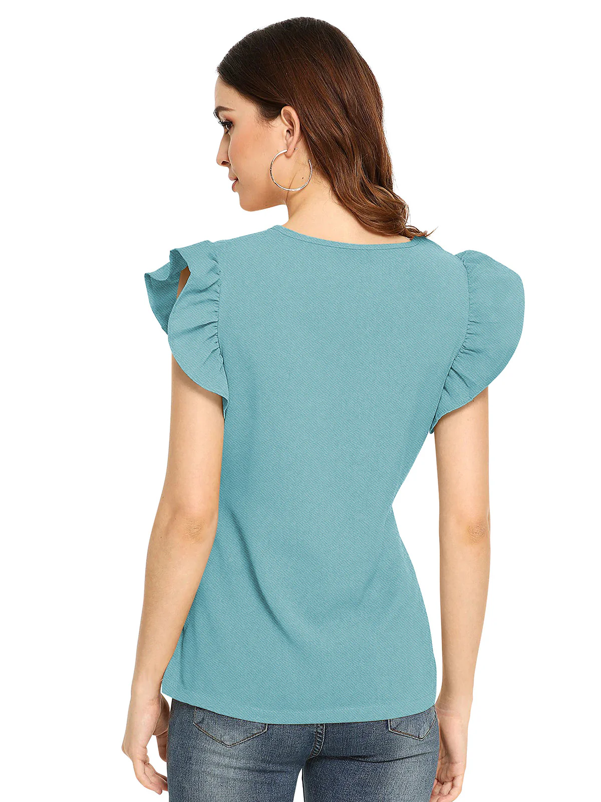 Odette Light Blue  Polyester Solid Top For Women - Image 2