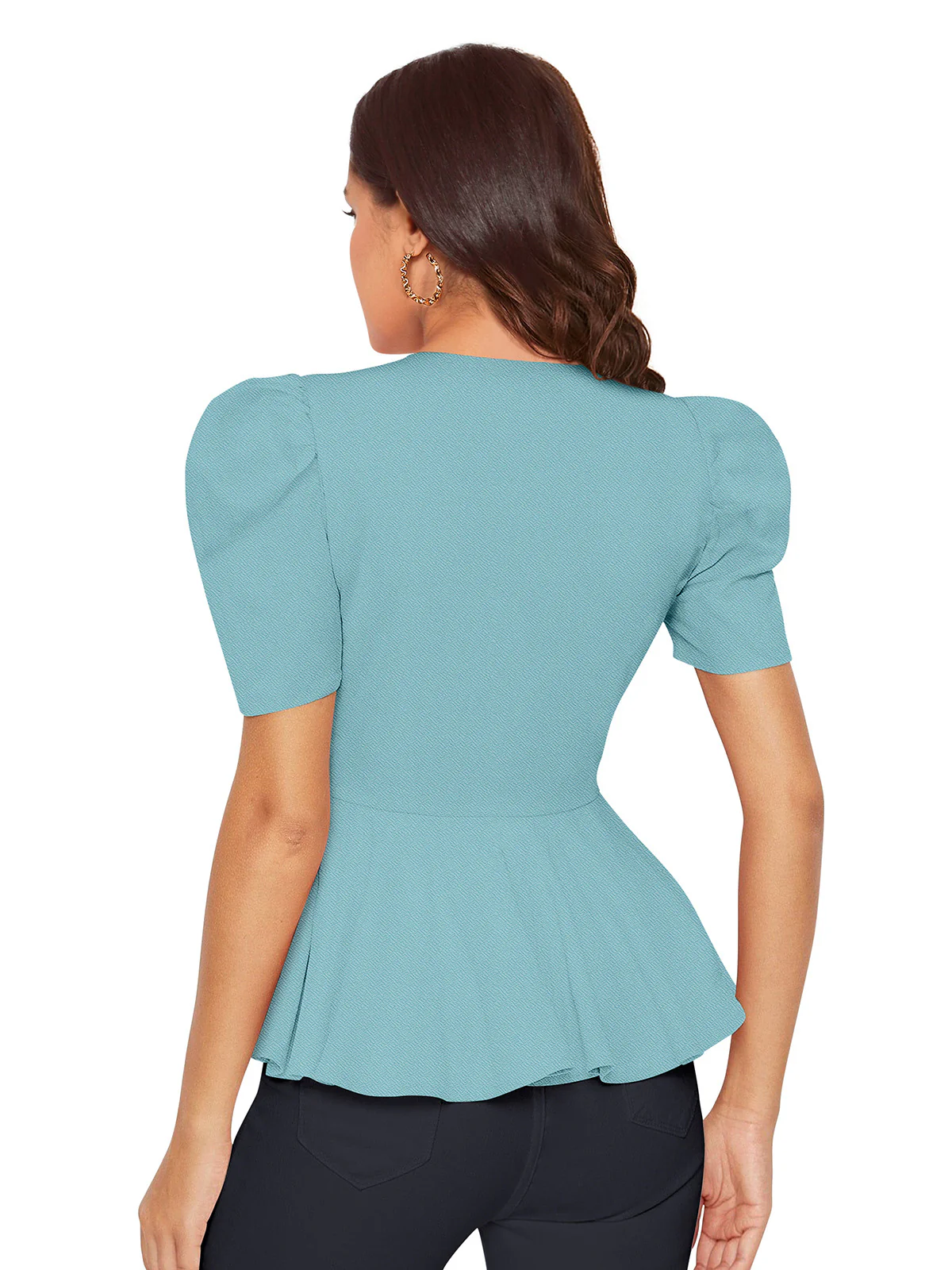 Odette Light Blue  Polyester Solid Top For Women - Image 4