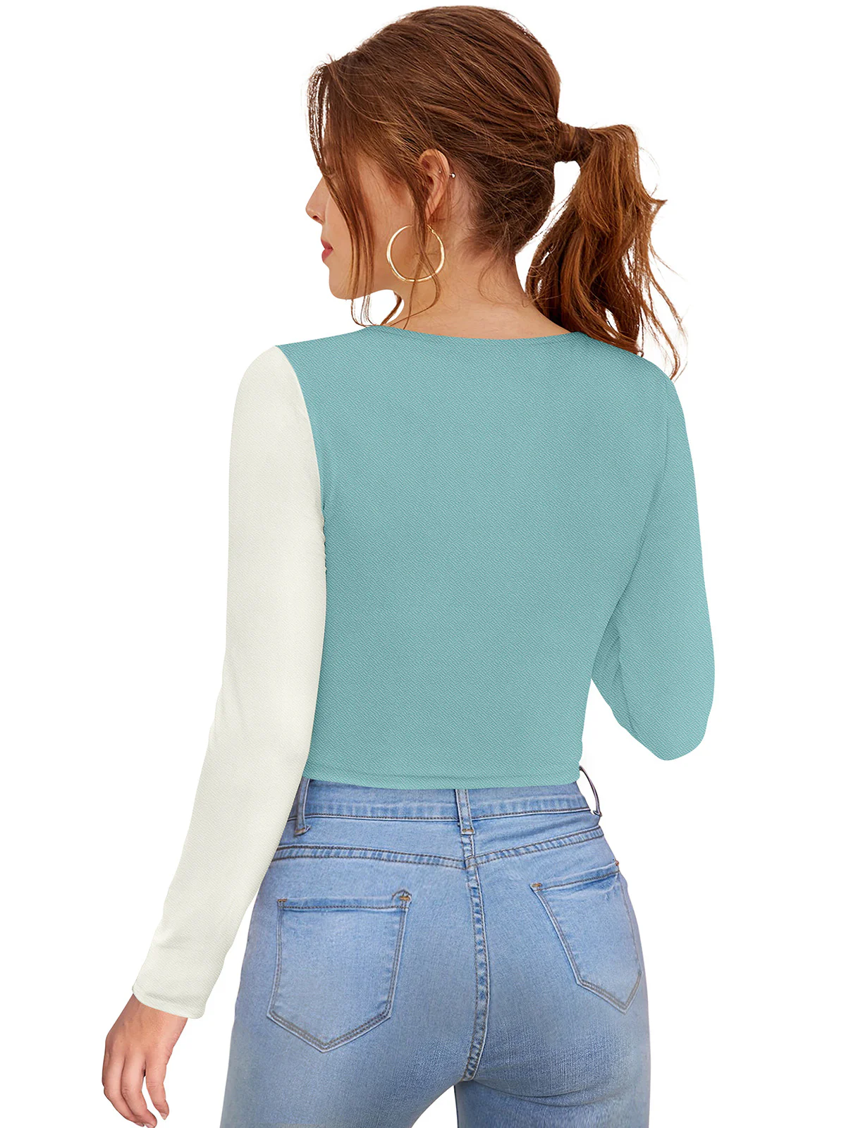 Odette Light Blue  Polyester Solid Top For Women - Image 4