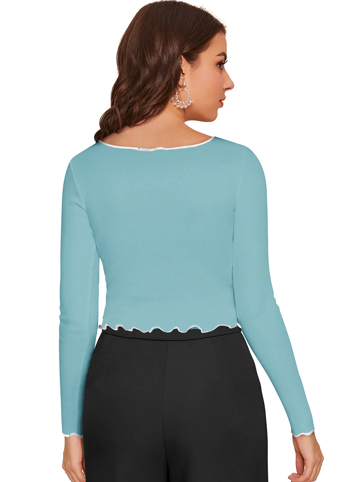 Odette Light Blue  Polyester Striped Top For Women - Image 4