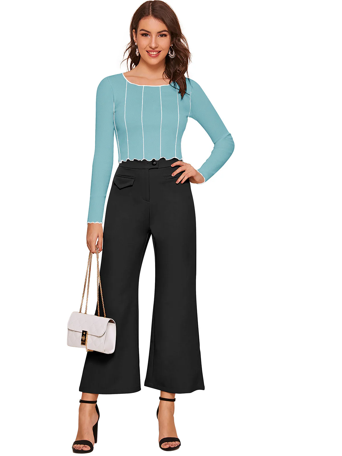 Odette Light Blue  Polyester Striped Top For Women - Image 5