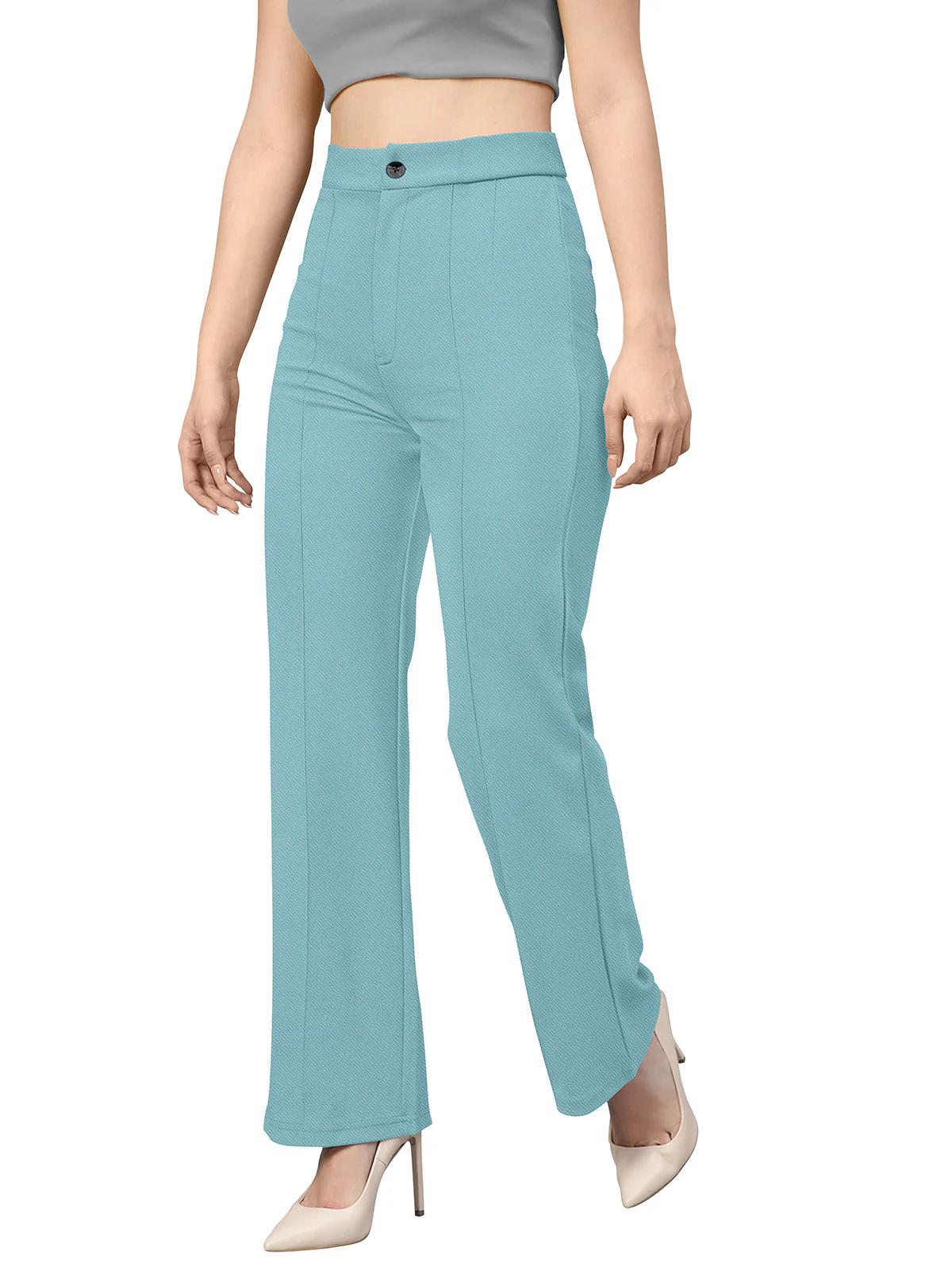 Odette Light Blue Polyester Trouser For Women - Image 3