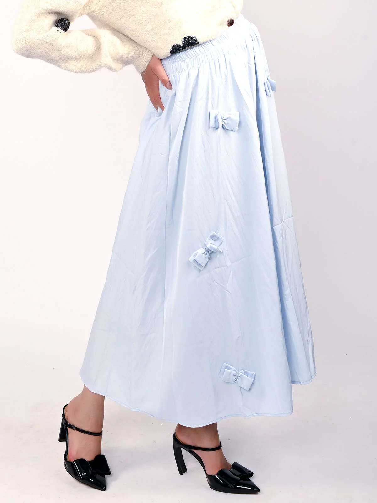 Odette Light Blue Polyster Bow Design Skirt For Women - Image 3