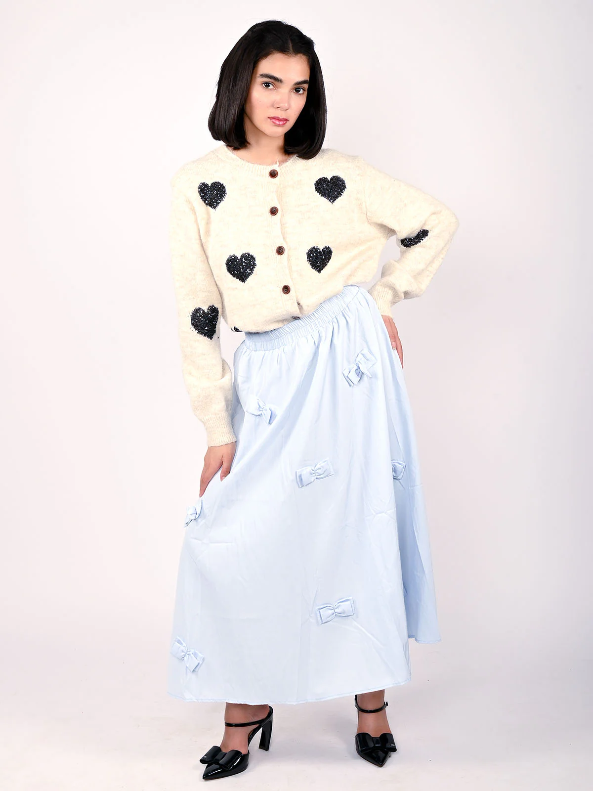 Odette Light Blue Polyster Bow Design Skirt For Women - Image 6