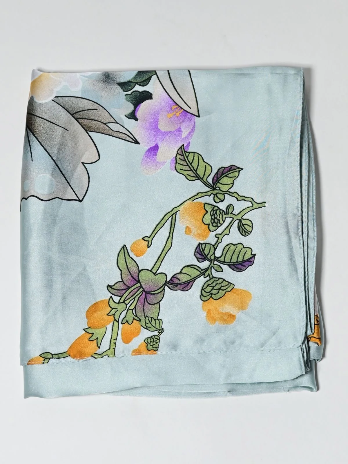 Odette Light Blue Printed Satin Scarf For Women - Image 5