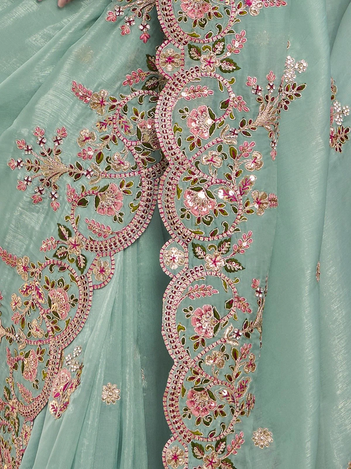 Odette Light Blue Silk Blend Embroidered Saree With Unstitched Blouse For Women - Image 4