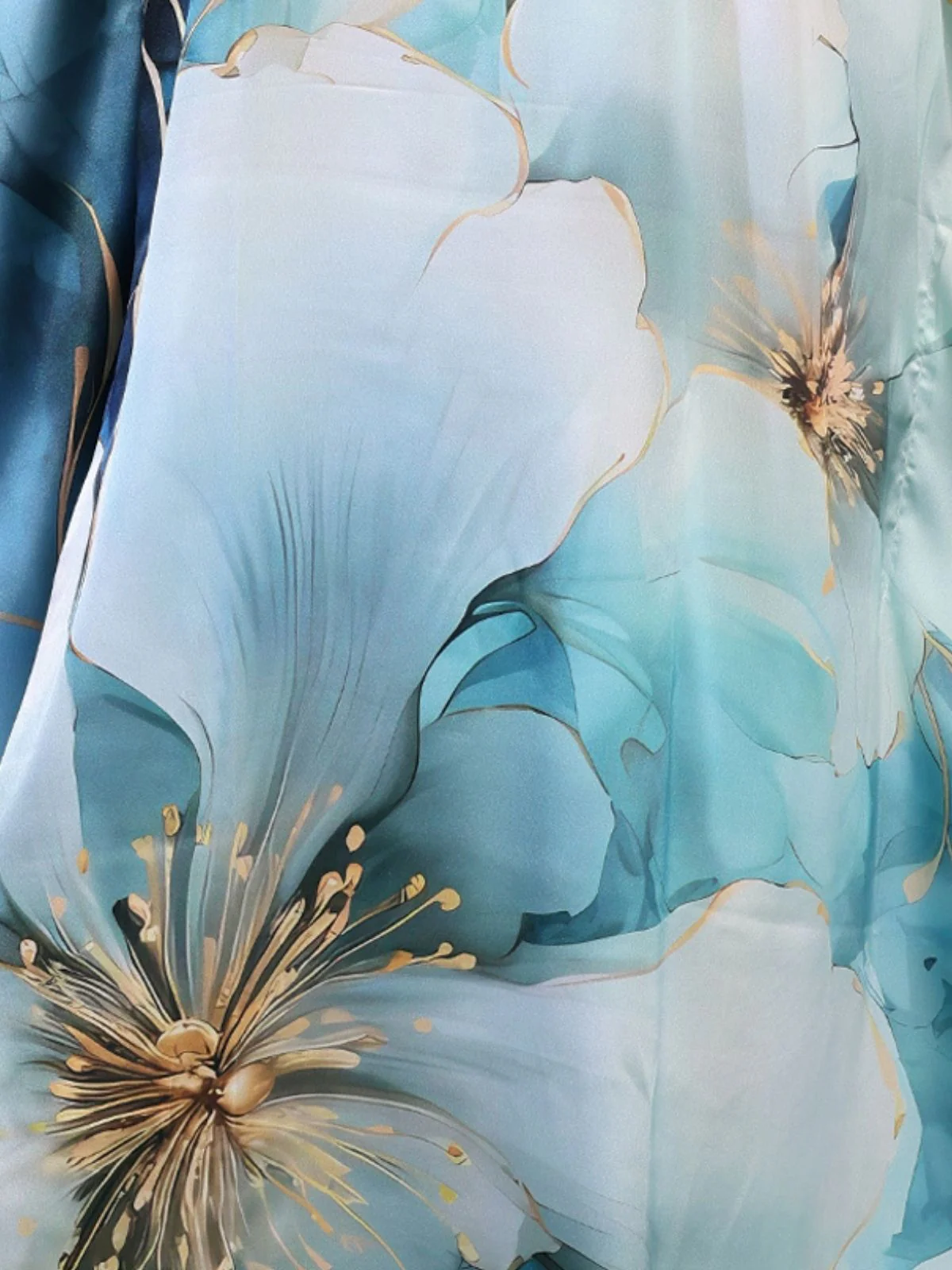 Odette Light Blue Satin Printed Kaftan For Women - Image 5