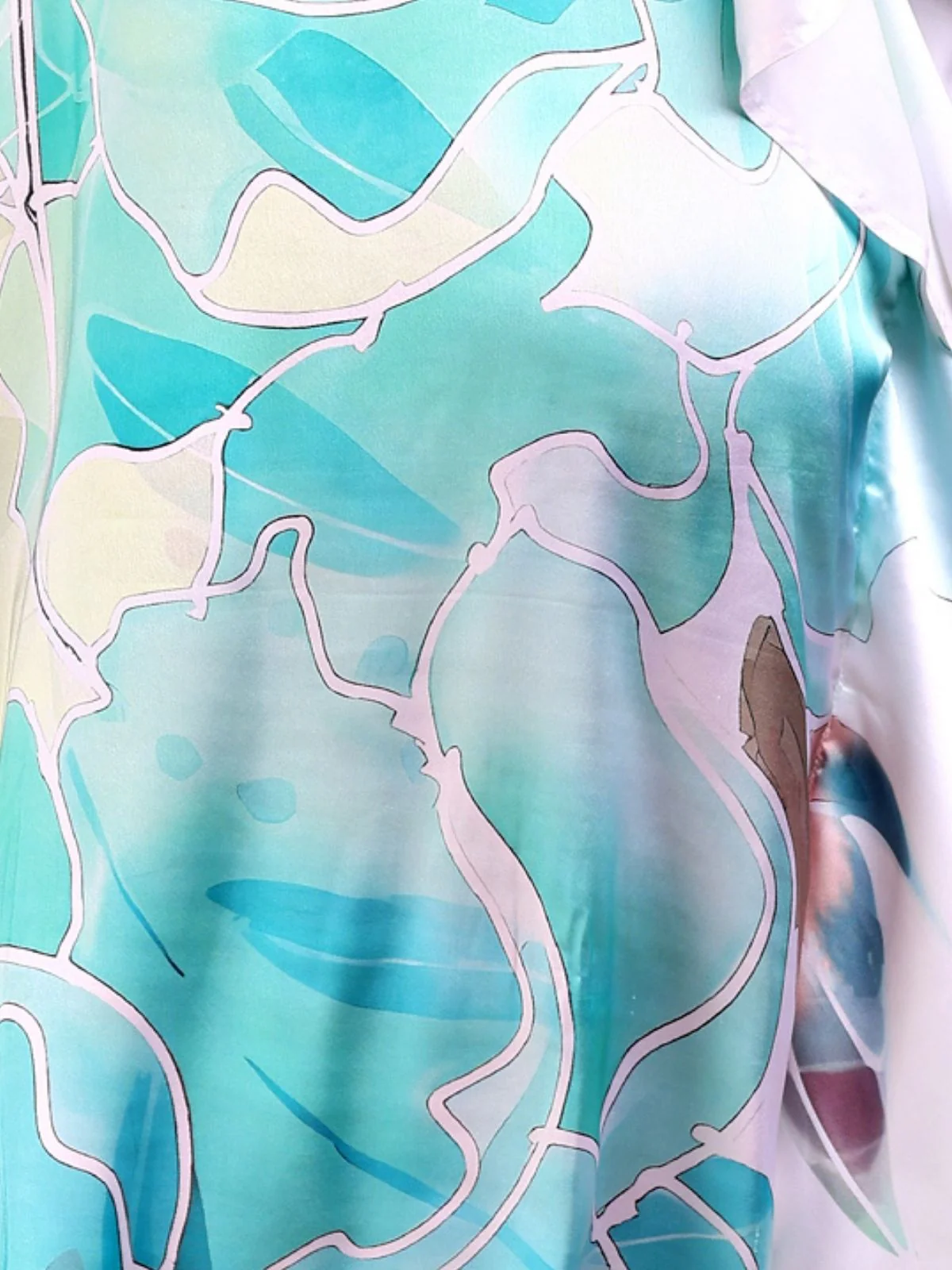 Odette Light Blue Satin Printed Kaftan For Women - Image 5