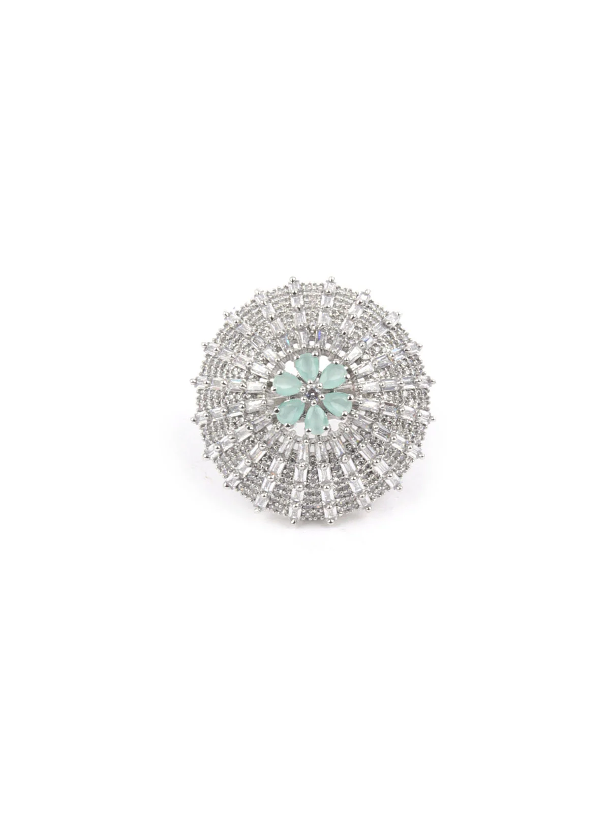 Odette Light Blue & Silver Alloy Embellished Ring For Women - Image 3