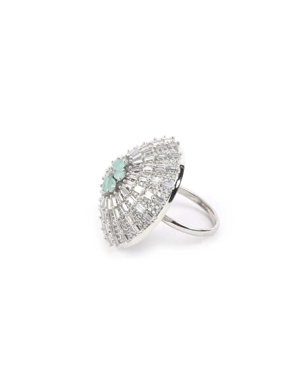 Odette Light Blue & Silver Alloy Embellished Ring For Women - Image 4