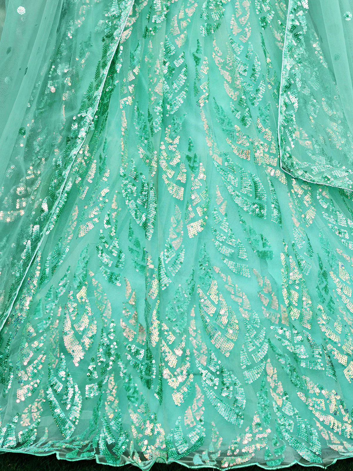 Odette Light Blue Soft Net Embellished Semi Stitched Lehenga With Unstitched Blouse For Women - Image 6