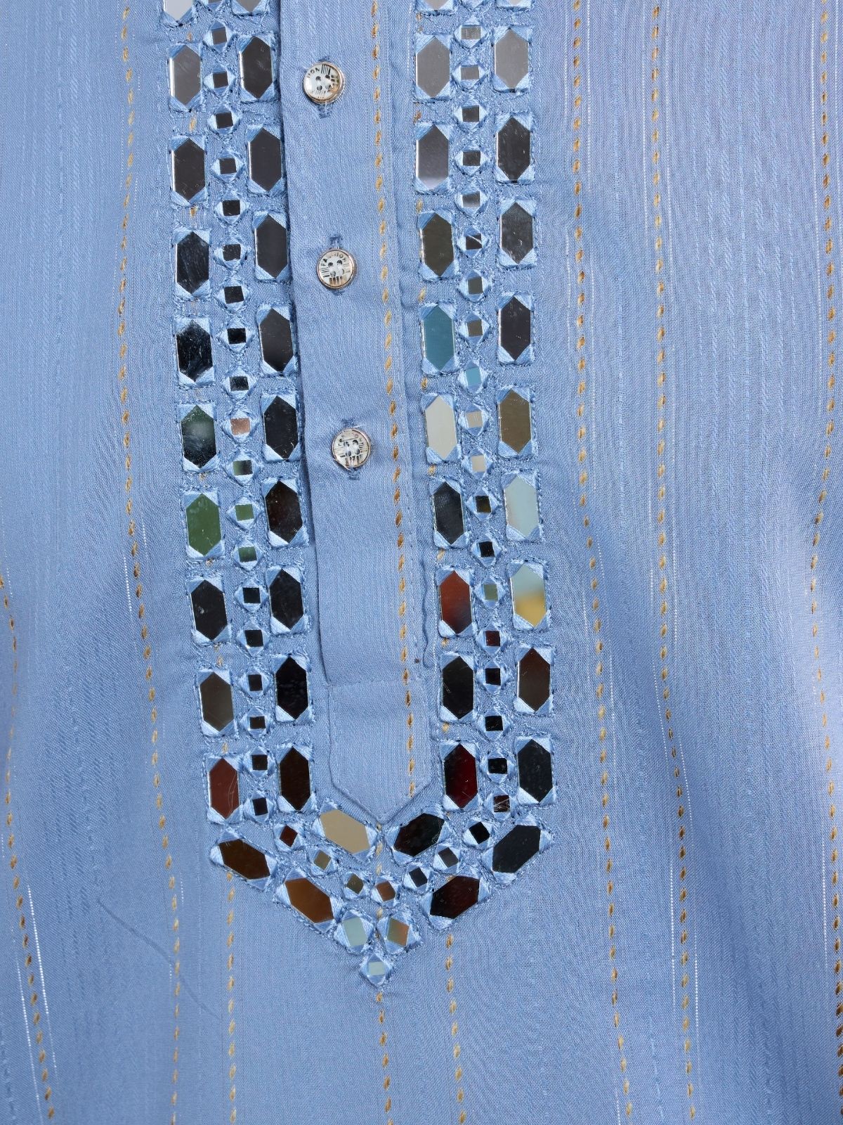 Odette Light Blue Viscose Silk Embellished Stitched Kurta For Men - Image 7
