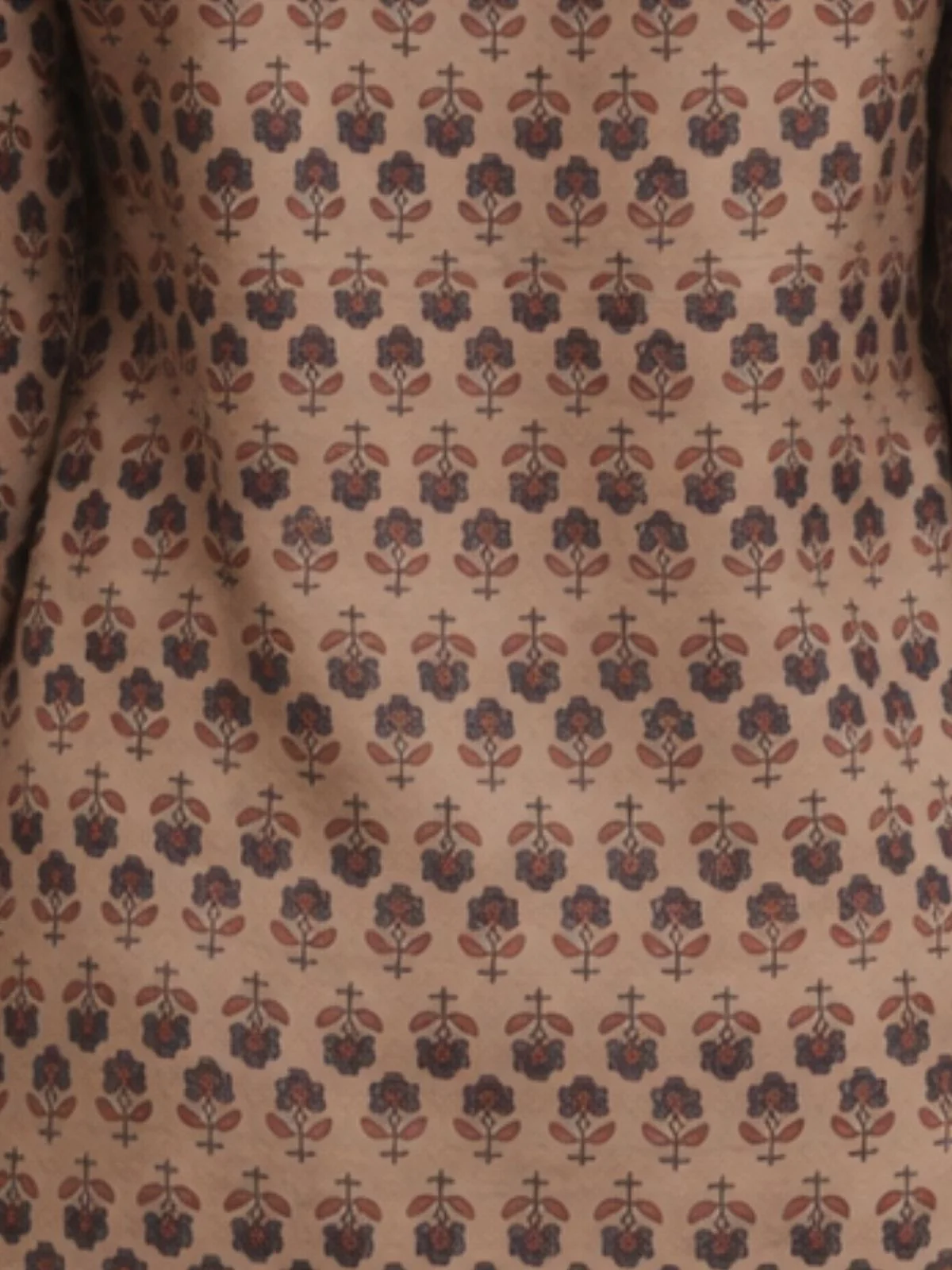 Odette Light Brown Silk Blend Printed Solid Kurti For Women - Image 5
