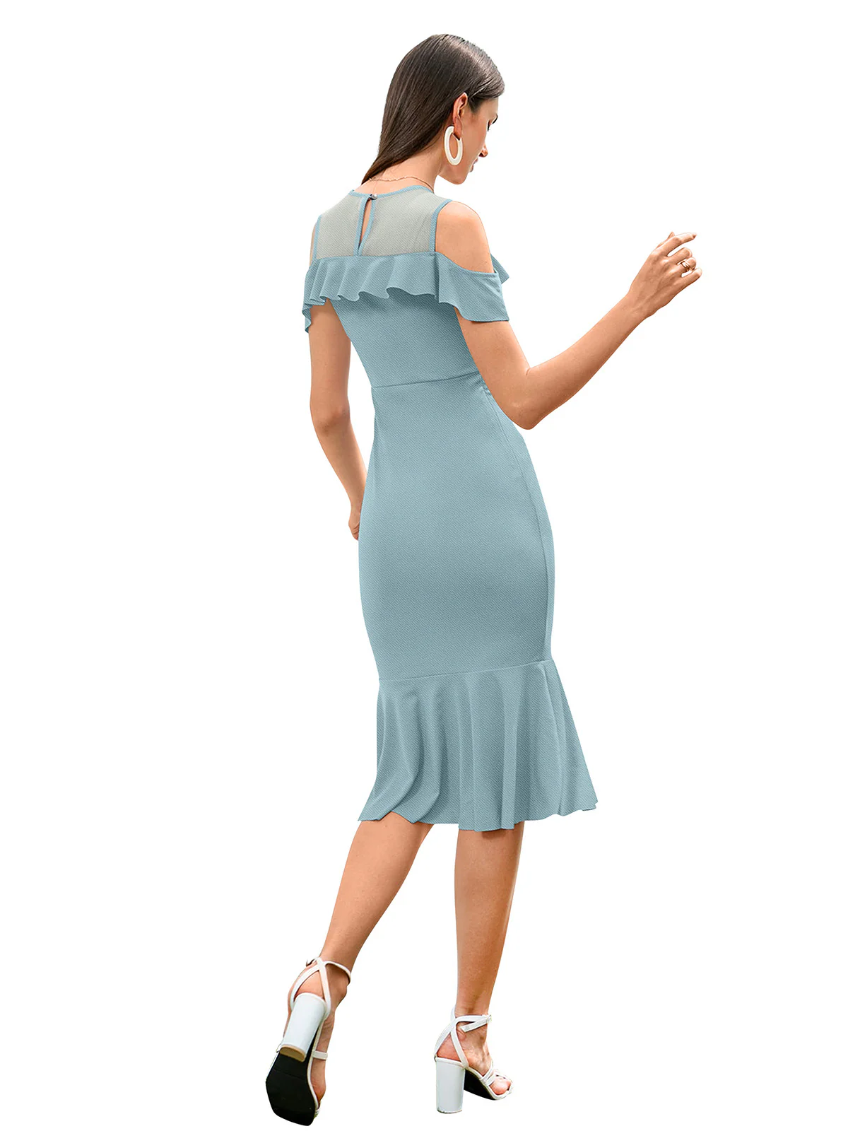 Odette Blue Knit Fabric Bodycon For Women - Image 4