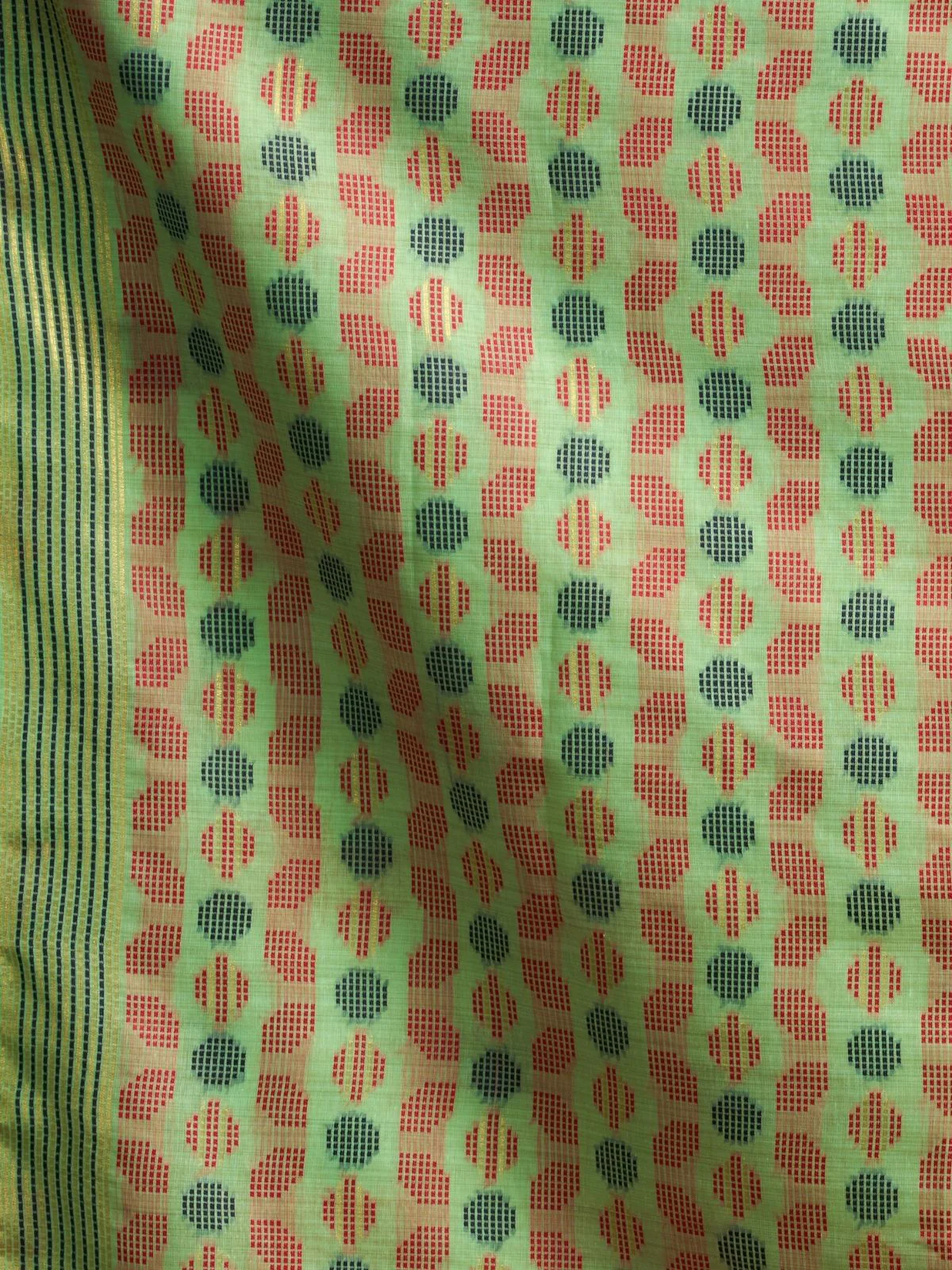 Odette Light Green Cotton Blend Woven Saree For Women - Image 6