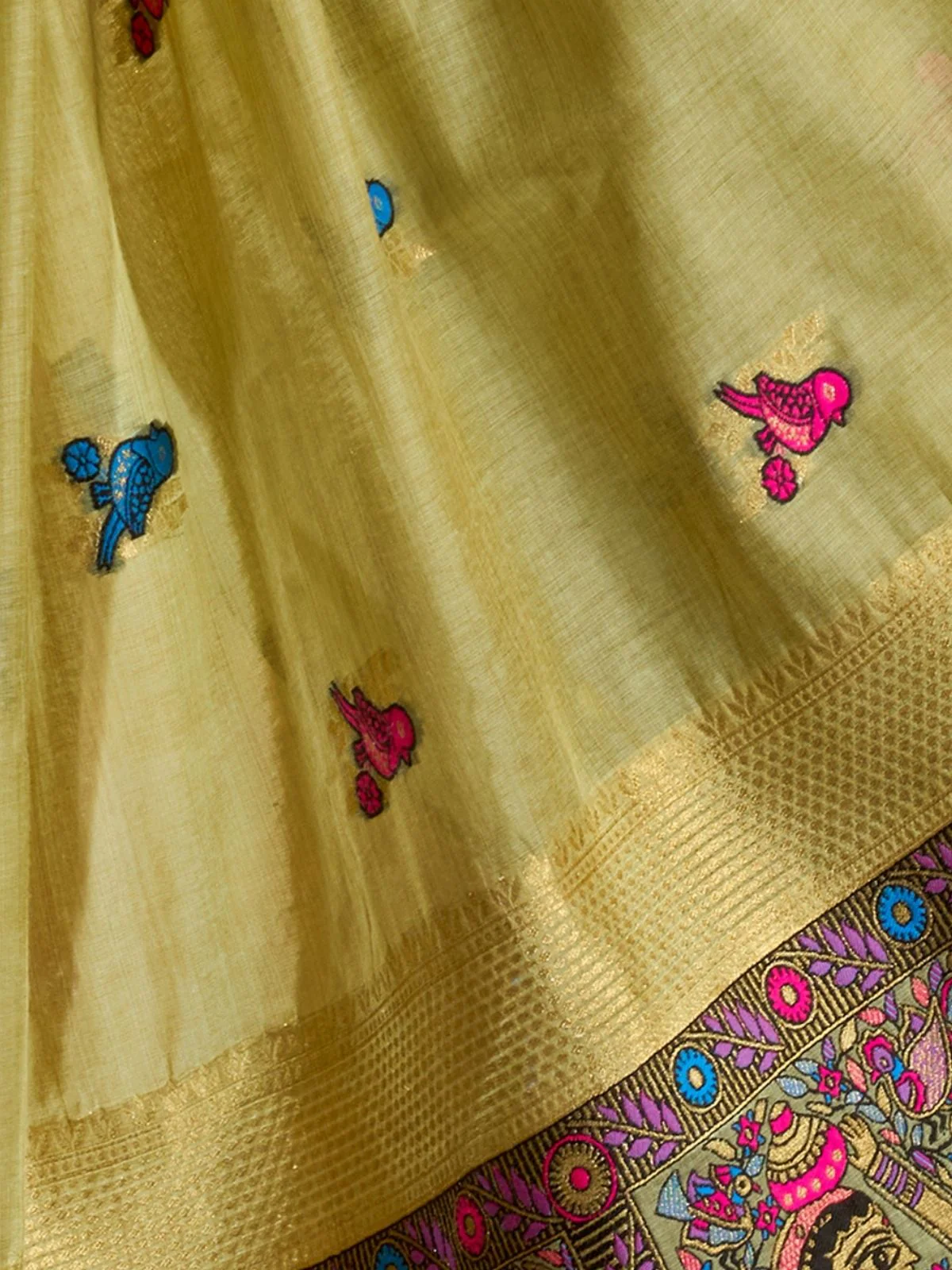 Odette Light Green Cotton Blend Woven Saree For Women - Image 6