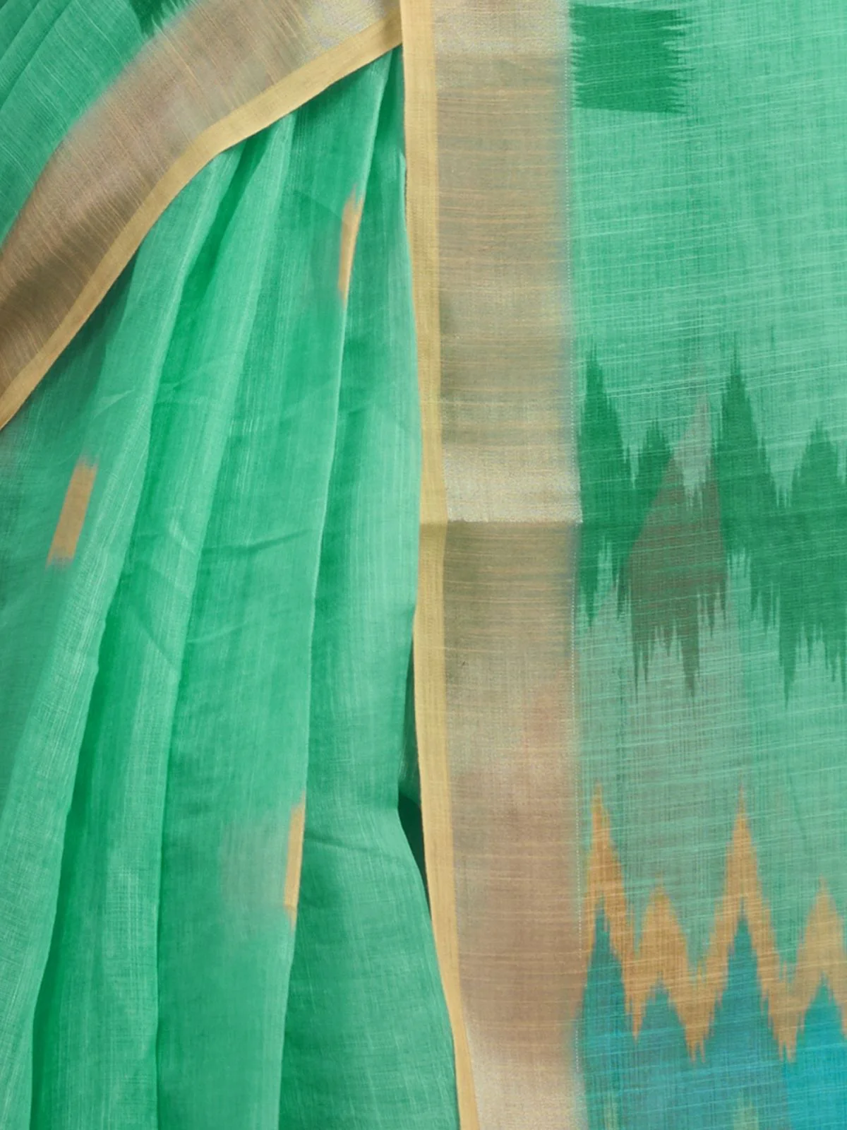 Odette Light Green Cotton Linen Zari Work Saree For Women - Image 6