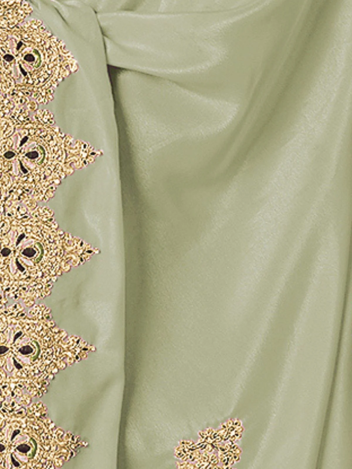 Odette Light Green Crepe Embroidered Elegant Saree For Women - Image 4