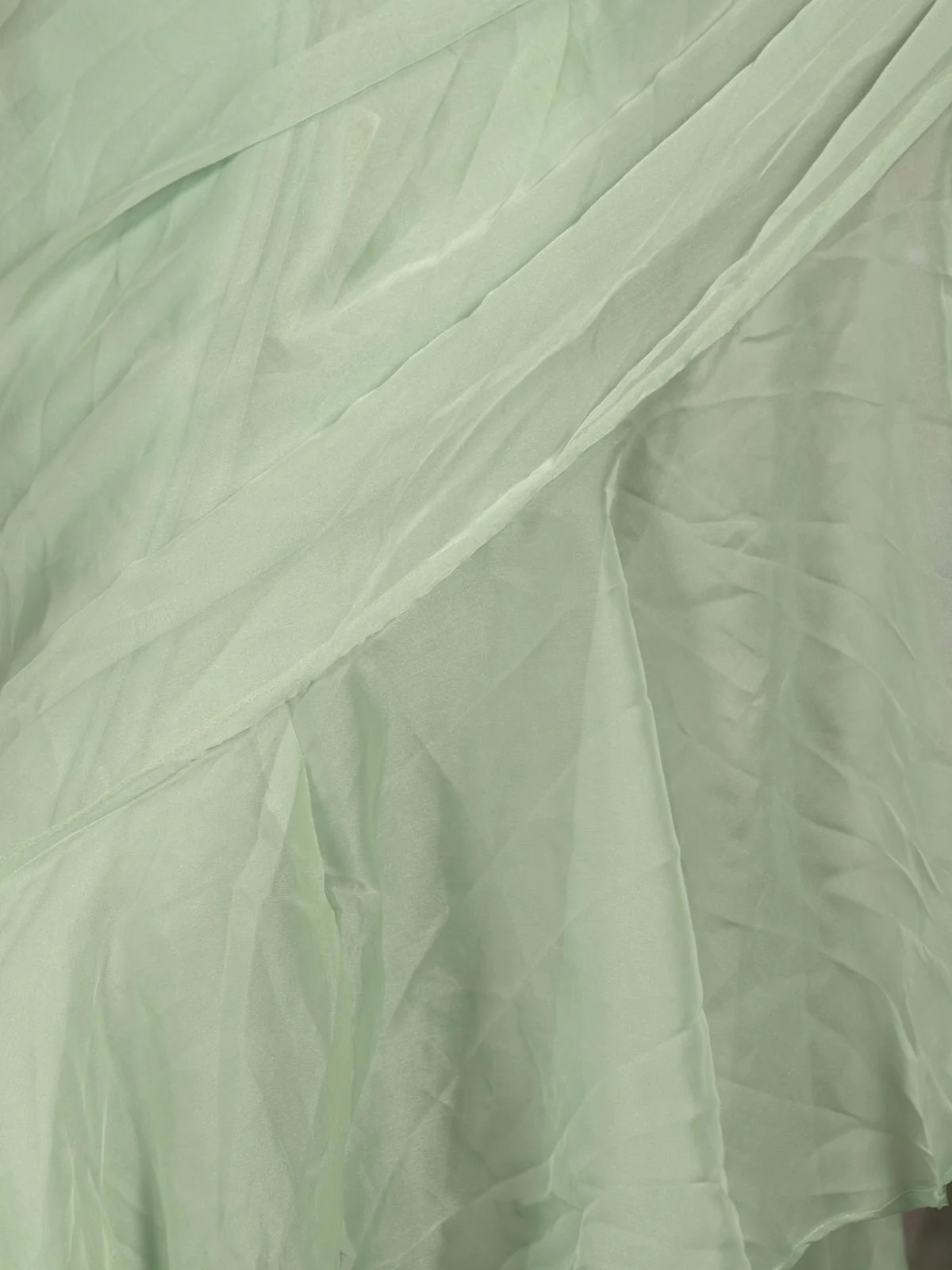 Odette Light Green Crepe Ruffles Saree with Unstitched Blouse for Women - Image 5