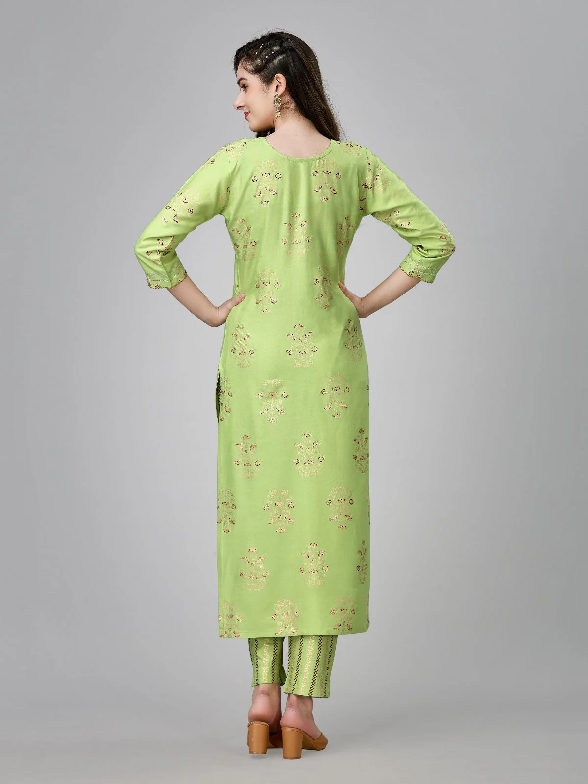 Odette Light Green Embroidered Rayon Stitched Kurta Set For Women - Image 4