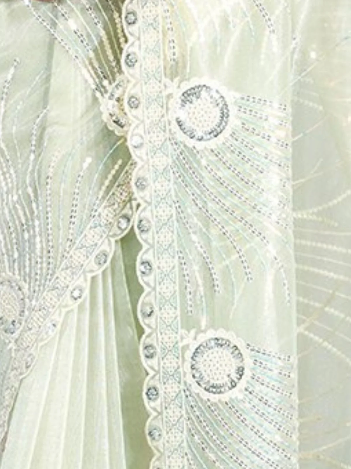 Odette Light Green Organza Embroidered Saree For Women - Image 4