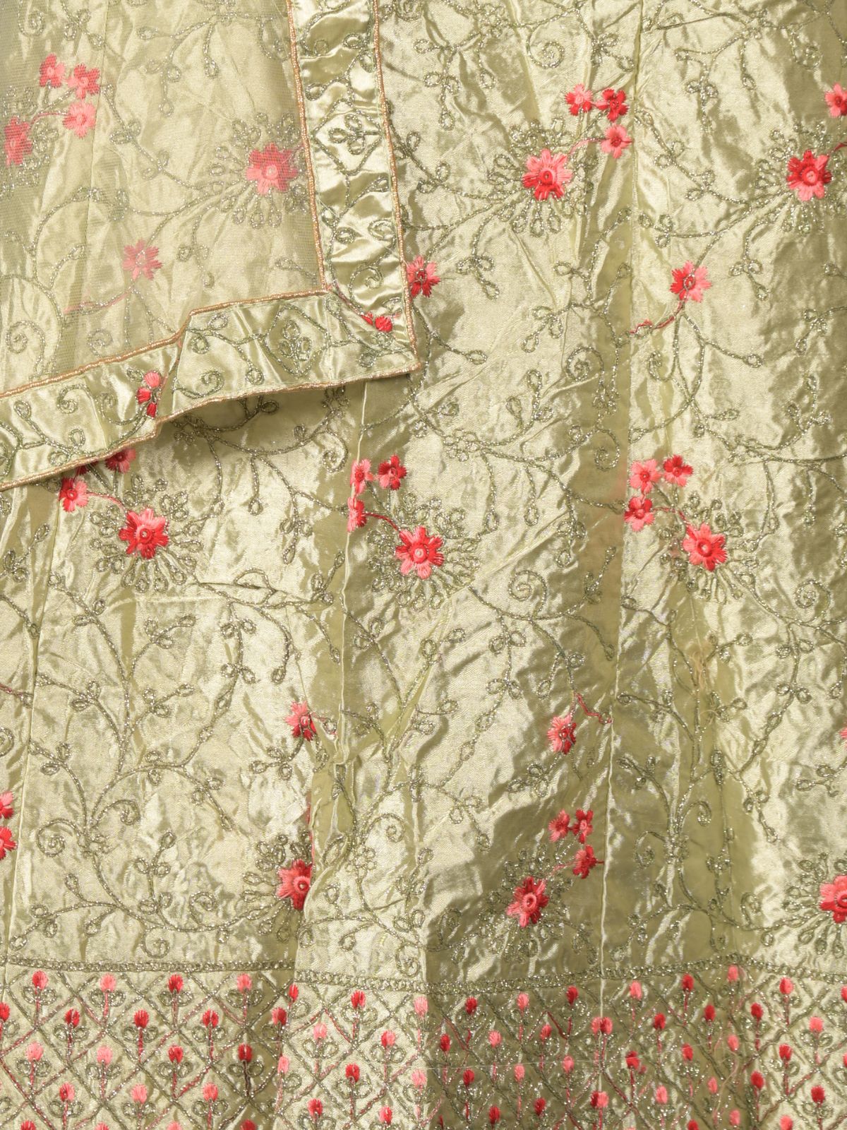 Odette Light Green Embroidered Semi Stitched Lehenga with Unstitched Blouse And Dupatta For Women - Image 5