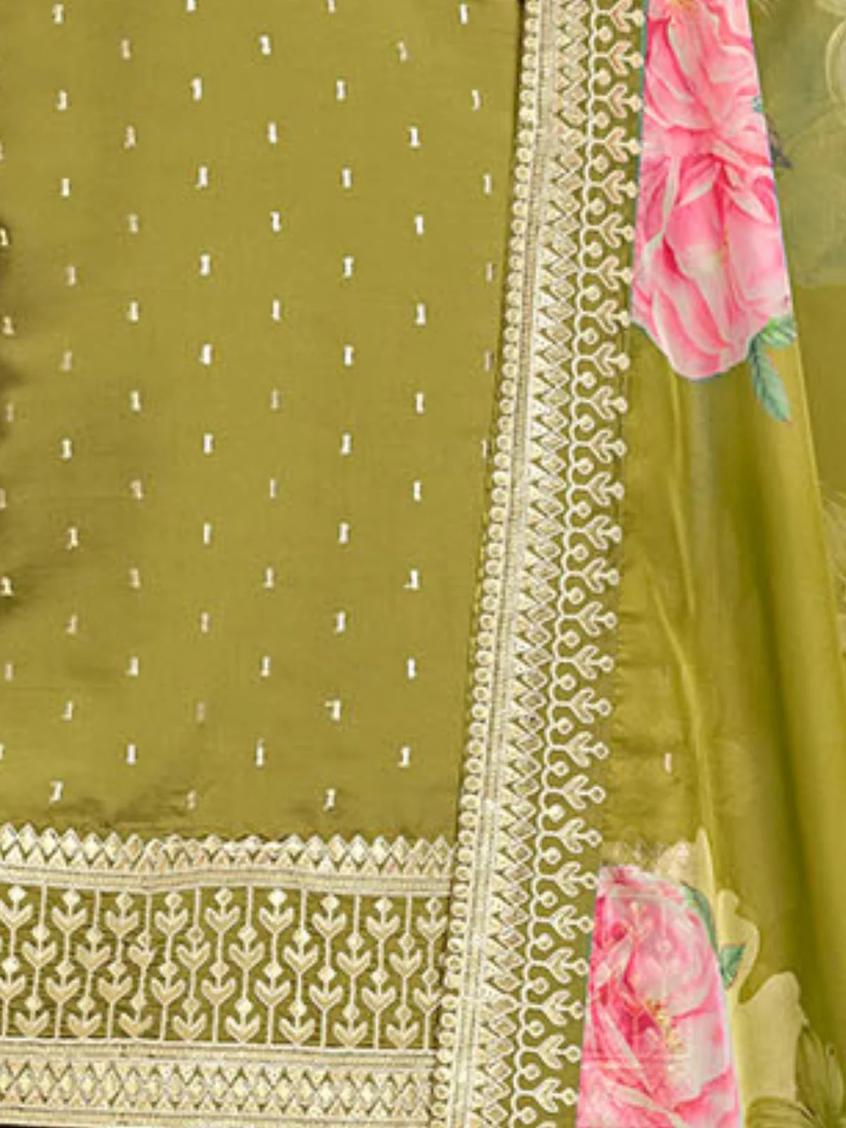 Odette Light Green Embroidered Silk Blend Semi Stitched Kurta Set For Women - Image 5