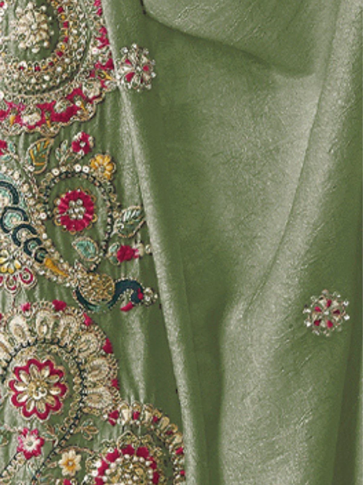 Odette Light Green Georgette Crush Embroidered Elegant Saree For Women - Image 4
