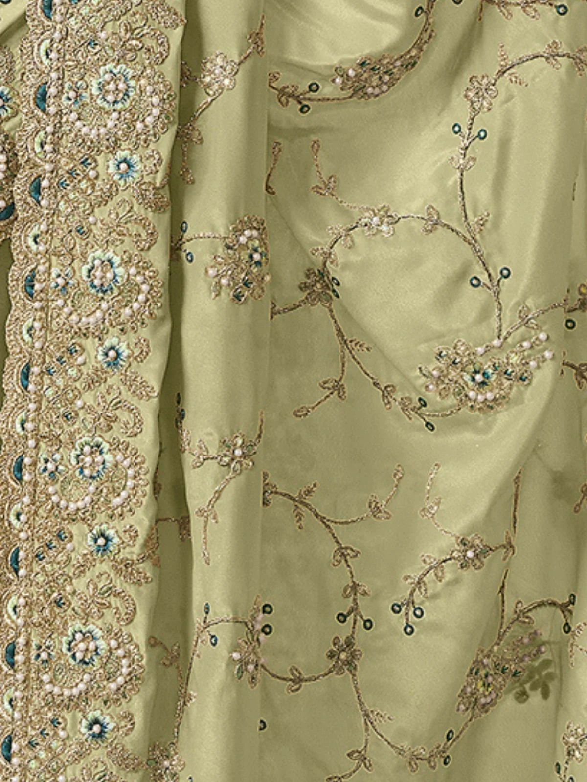 Odette Light Green Georgette Embellished Elegant Saree For Women - Image 4