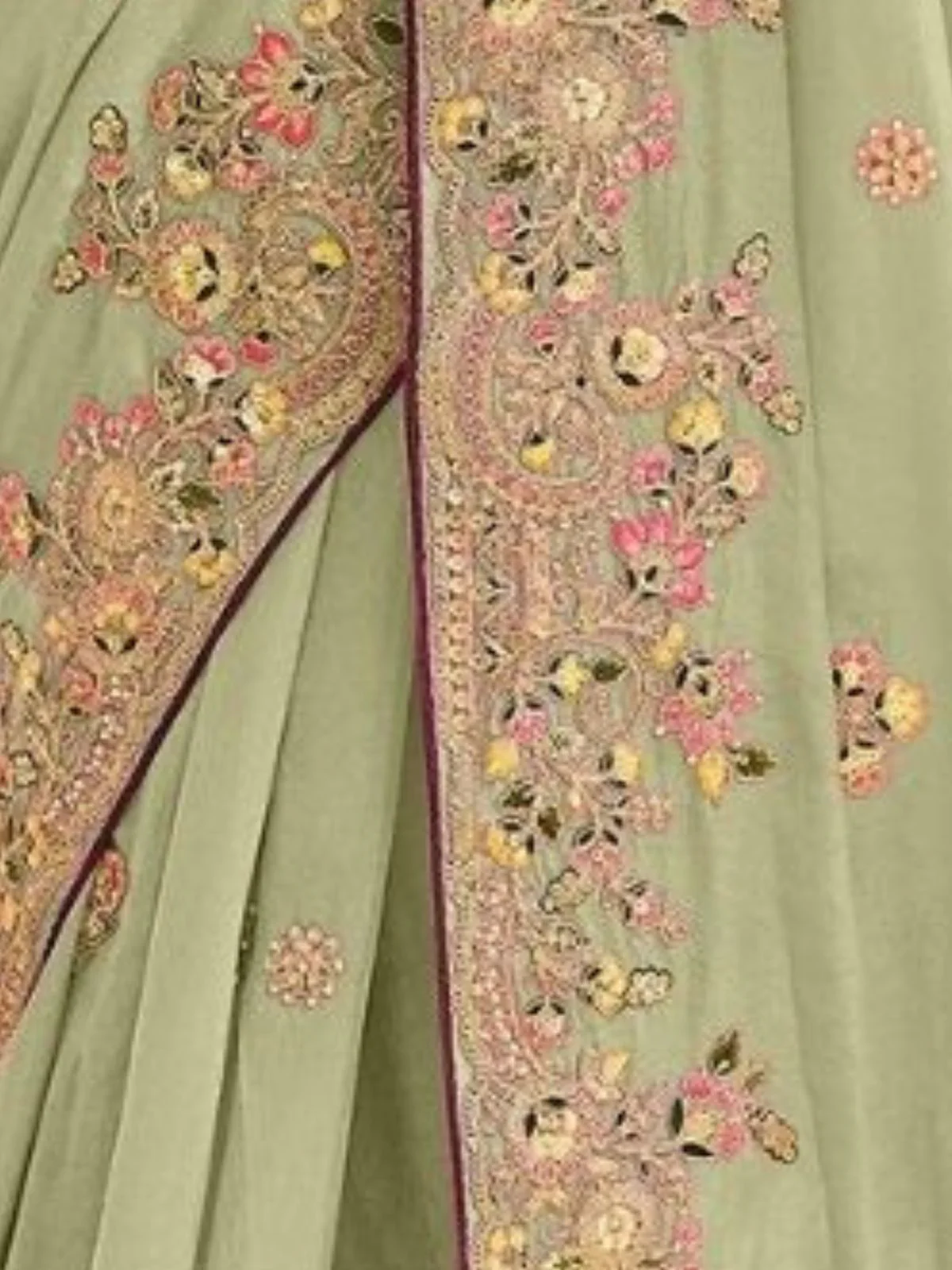 Odette Light Green Georgette Embroidered Elegant Saree For Women - Image 4