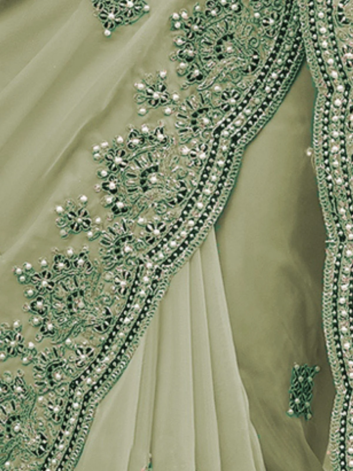 Odette Light Green Georgette Embroidered Elegant Saree For Women - Image 4