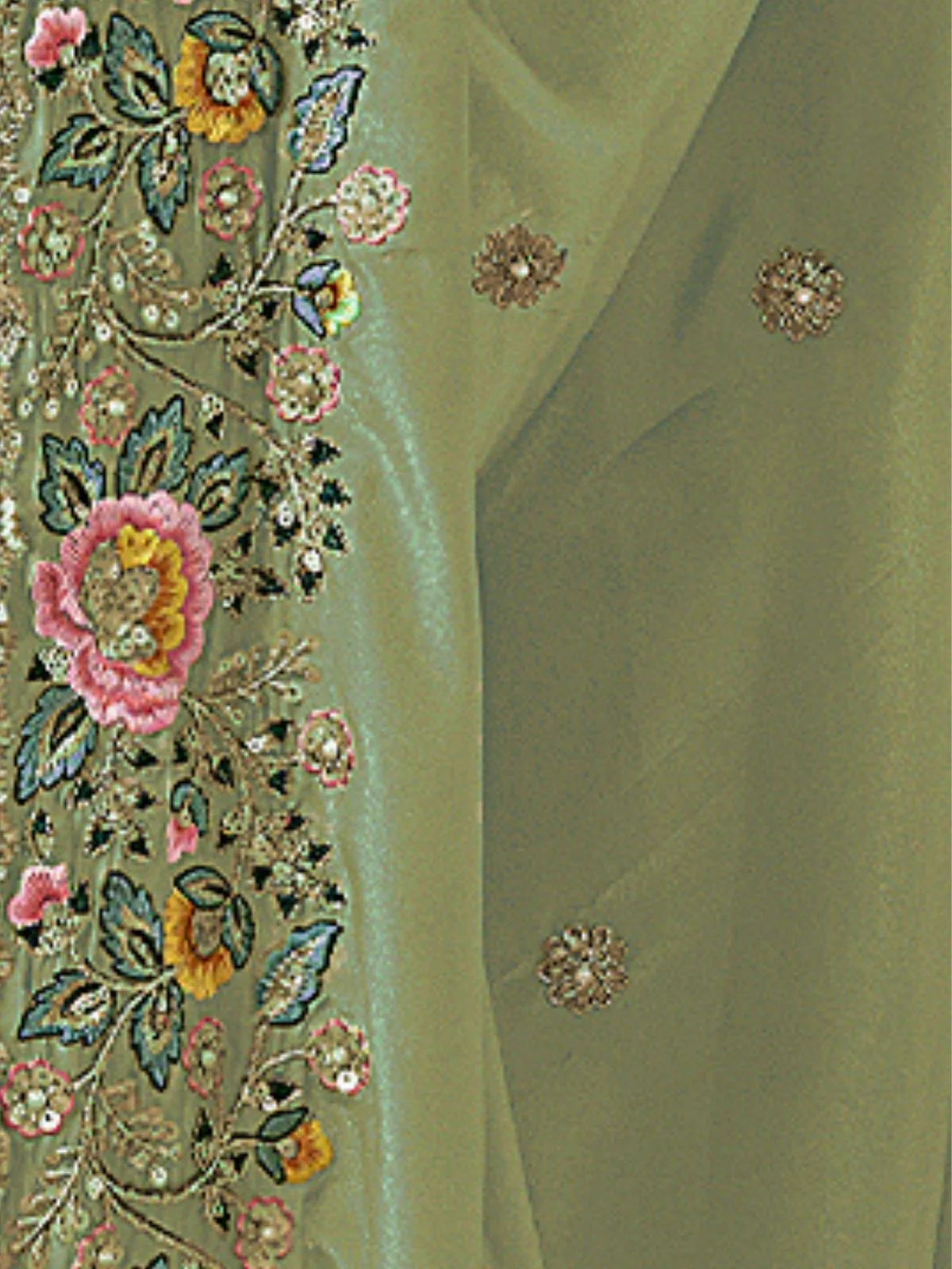 Odette Light Green Georgette Embroidered Elegant Saree For Women - Image 4