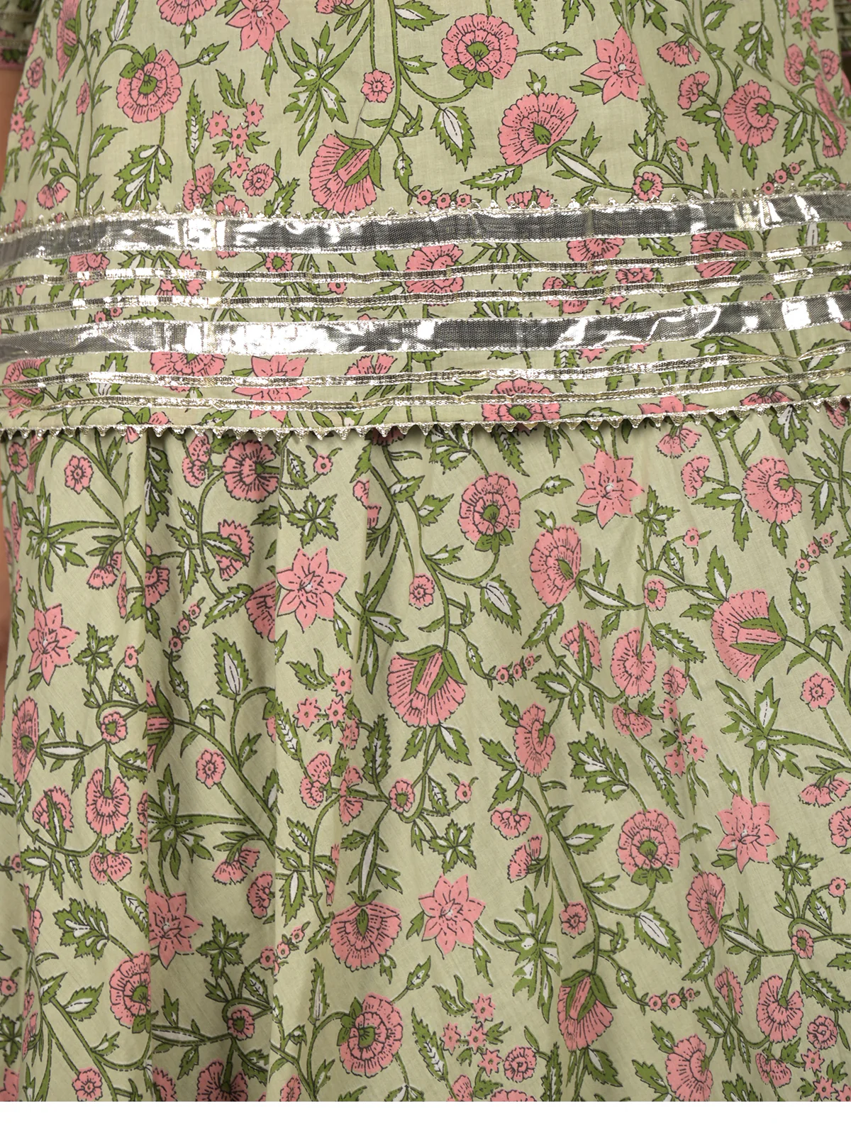 Odette Light Green Gota Embroidered Stitched Cotton Lehenga with Stitched Blouse for Women - Image 6