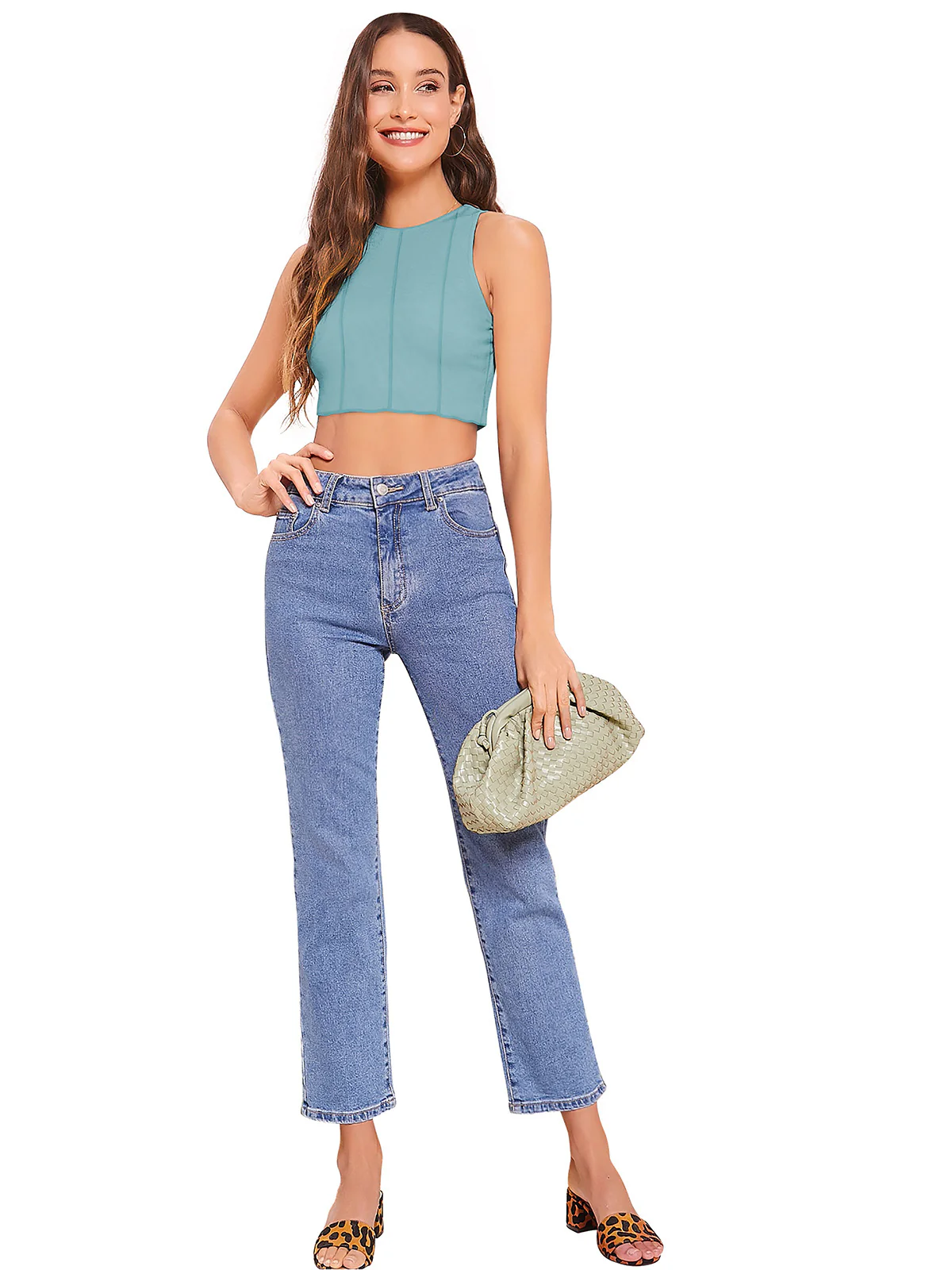 Odette Light Blue Knit Fabric Top For Women - Image 2