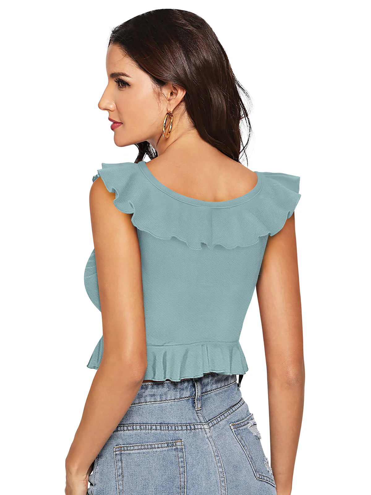 Odette Light Blue Knit Fabric Top For Women - Image 4