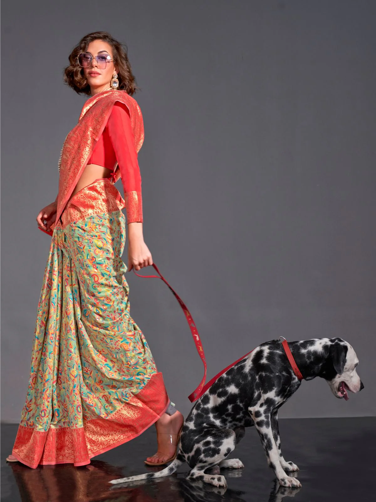 Odette Light Green Modal Woven Saree With Unstitched Blouse For Women - Image 2