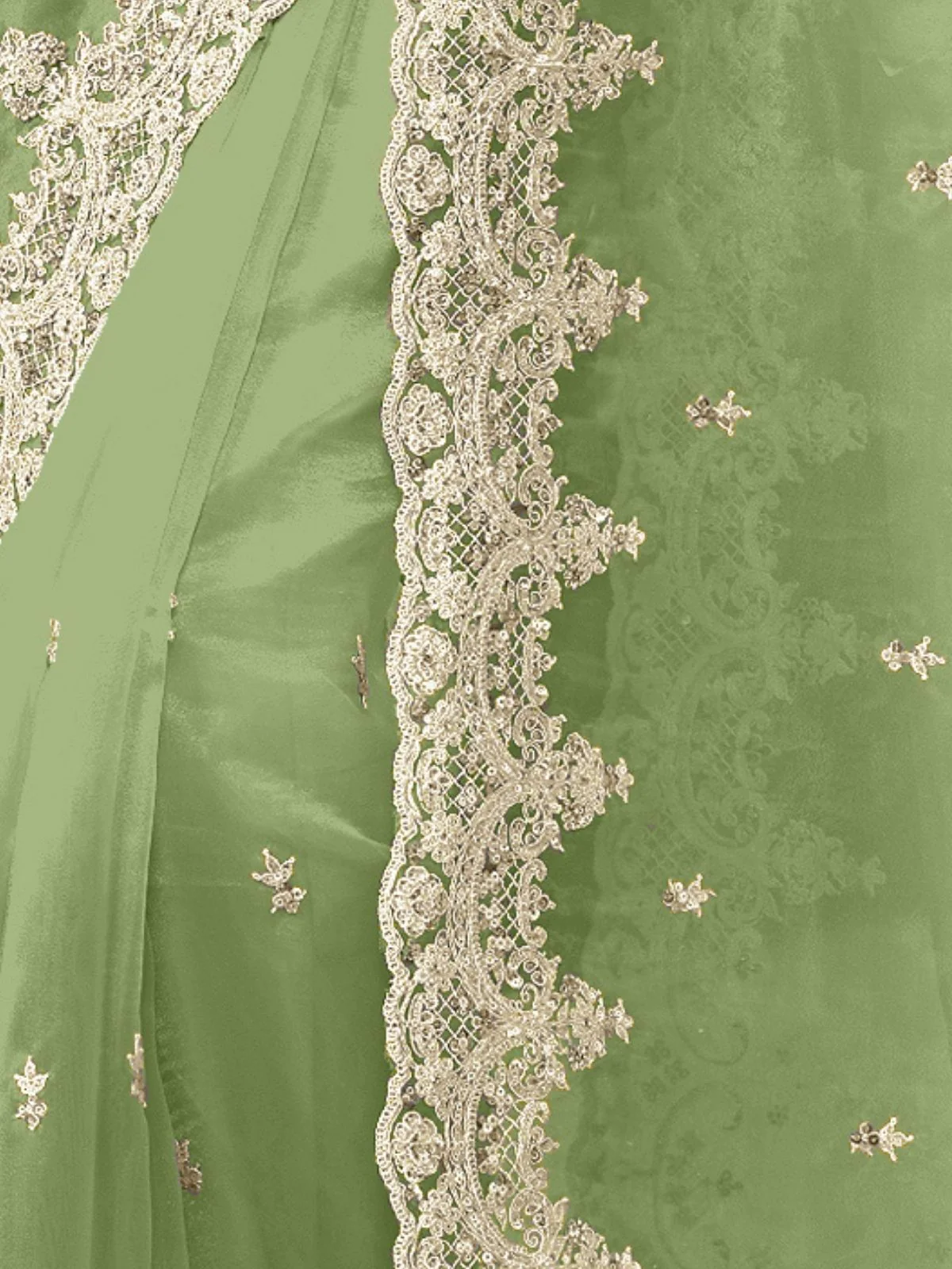 Odette Light Green Organza Embellished Elegant Saree For Women - Image 4