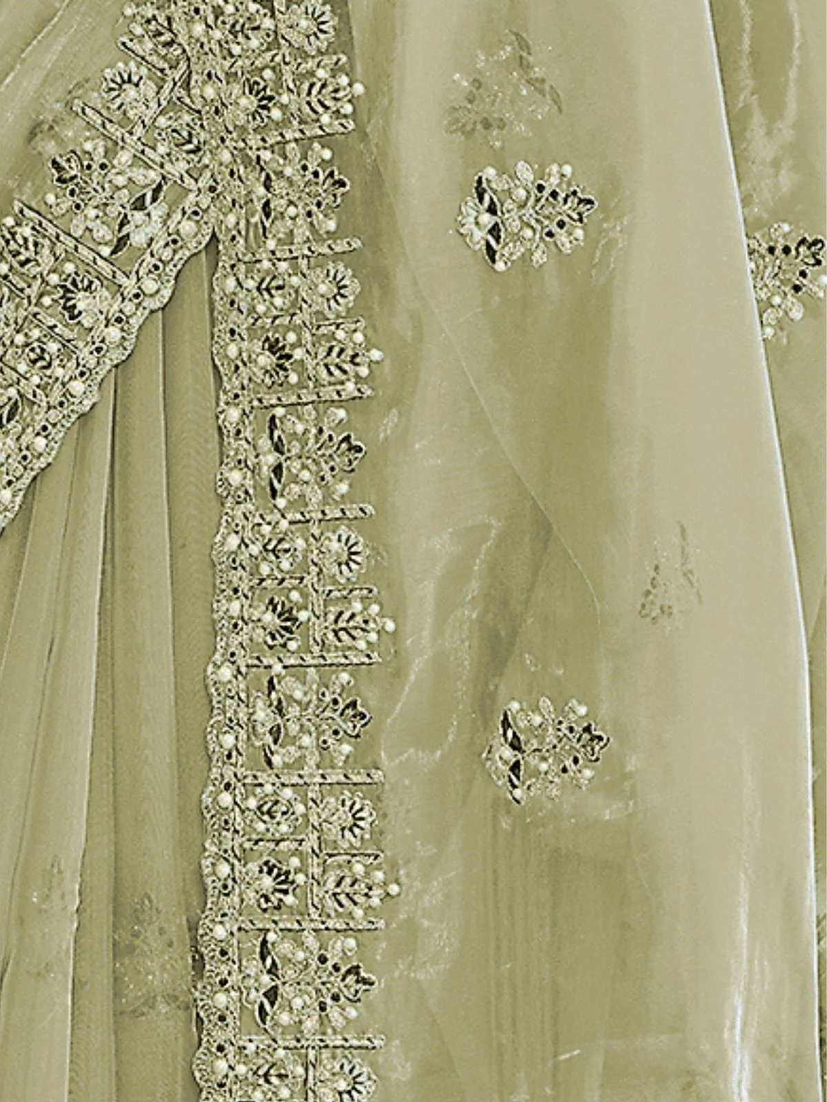 Odette Light Green Organza Embroidered Elegant Saree For Women - Image 4
