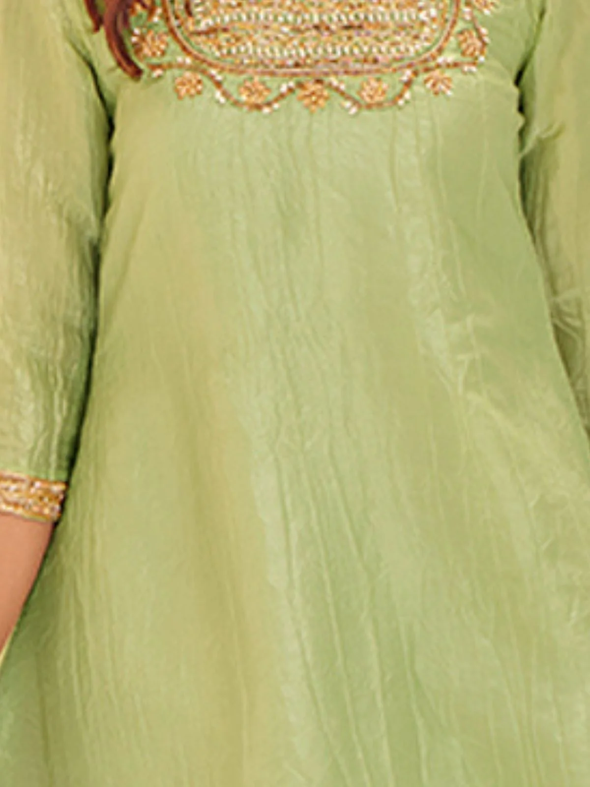 Odette Light Green Organza Embroidered Stitched Kurta Set For Women - Image 7