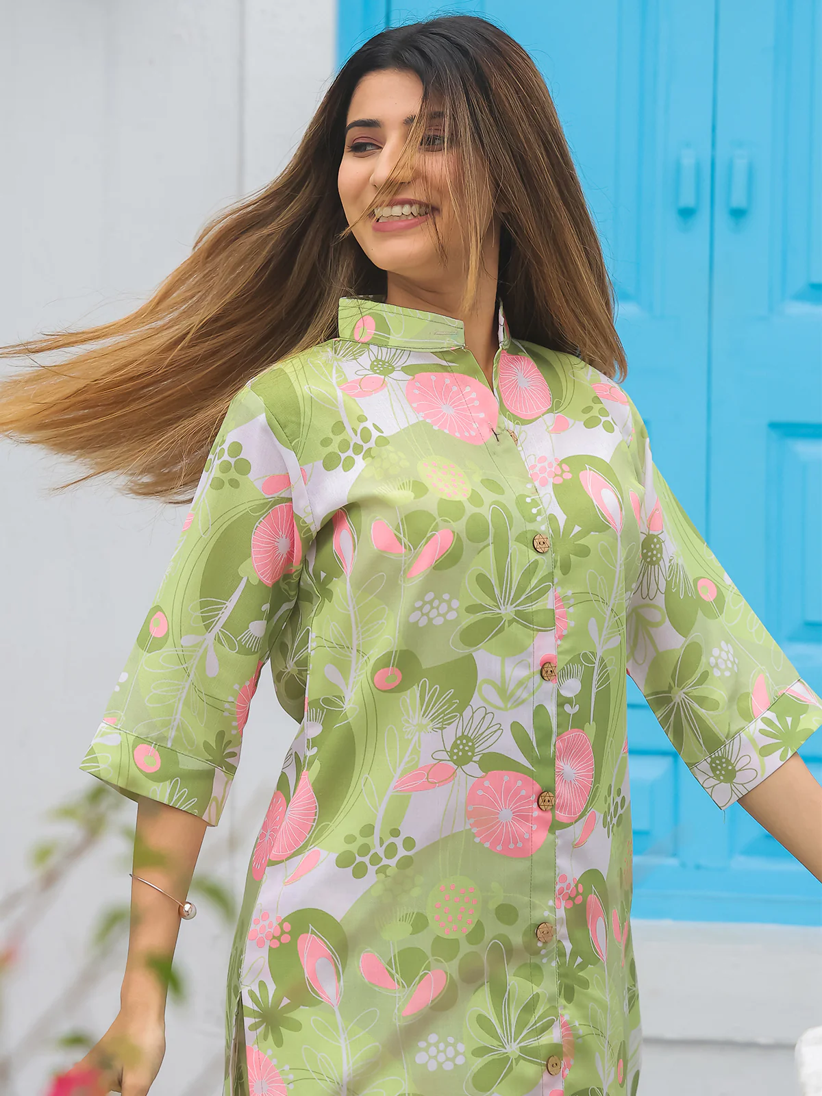 Odette Light Green Cotton Printed Co Ord Set for Women - Image 5