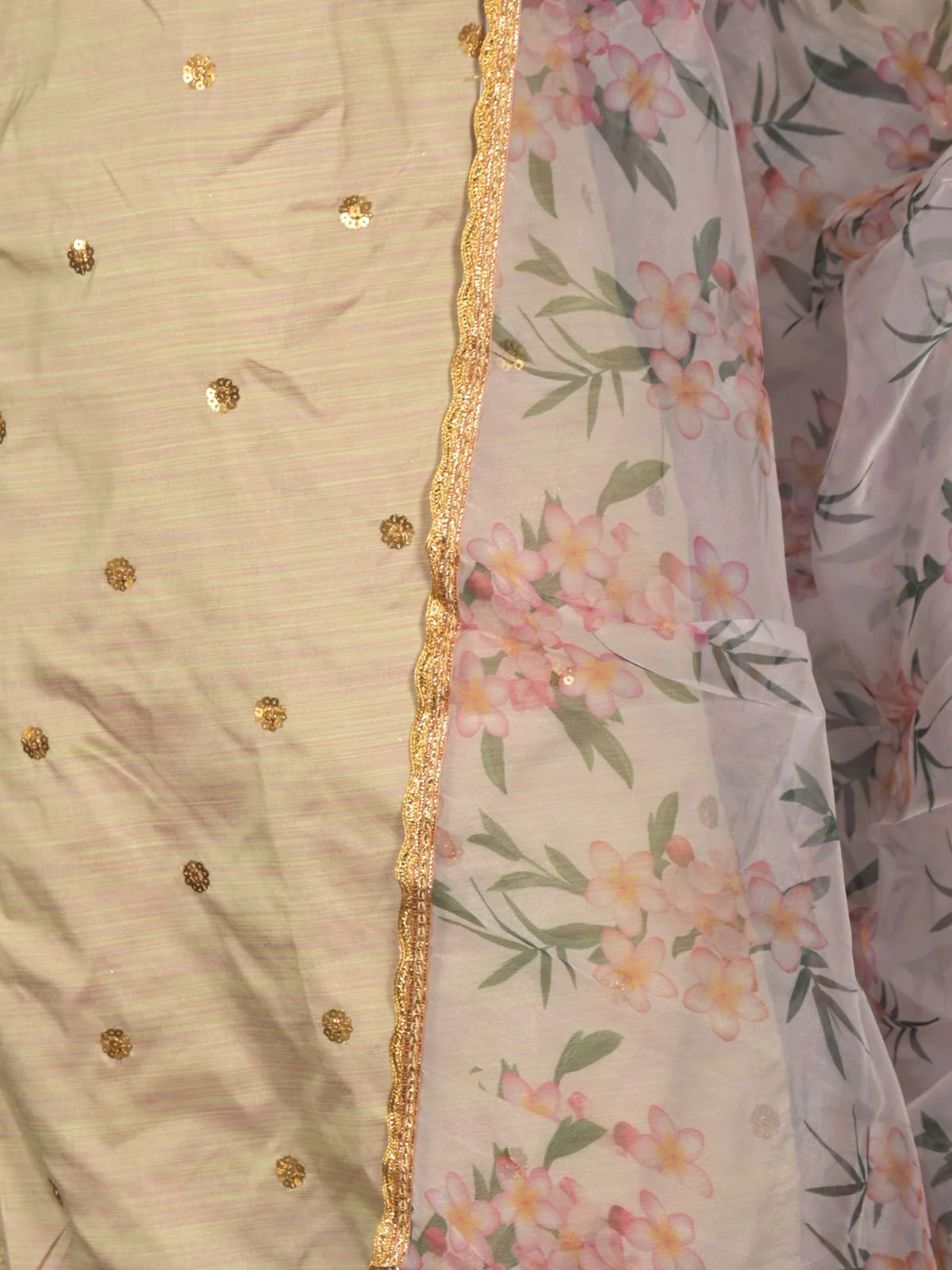 Odette Light Green Sequins Embroidered Silk Bend Stitched Kurta Set for Women - Image 5