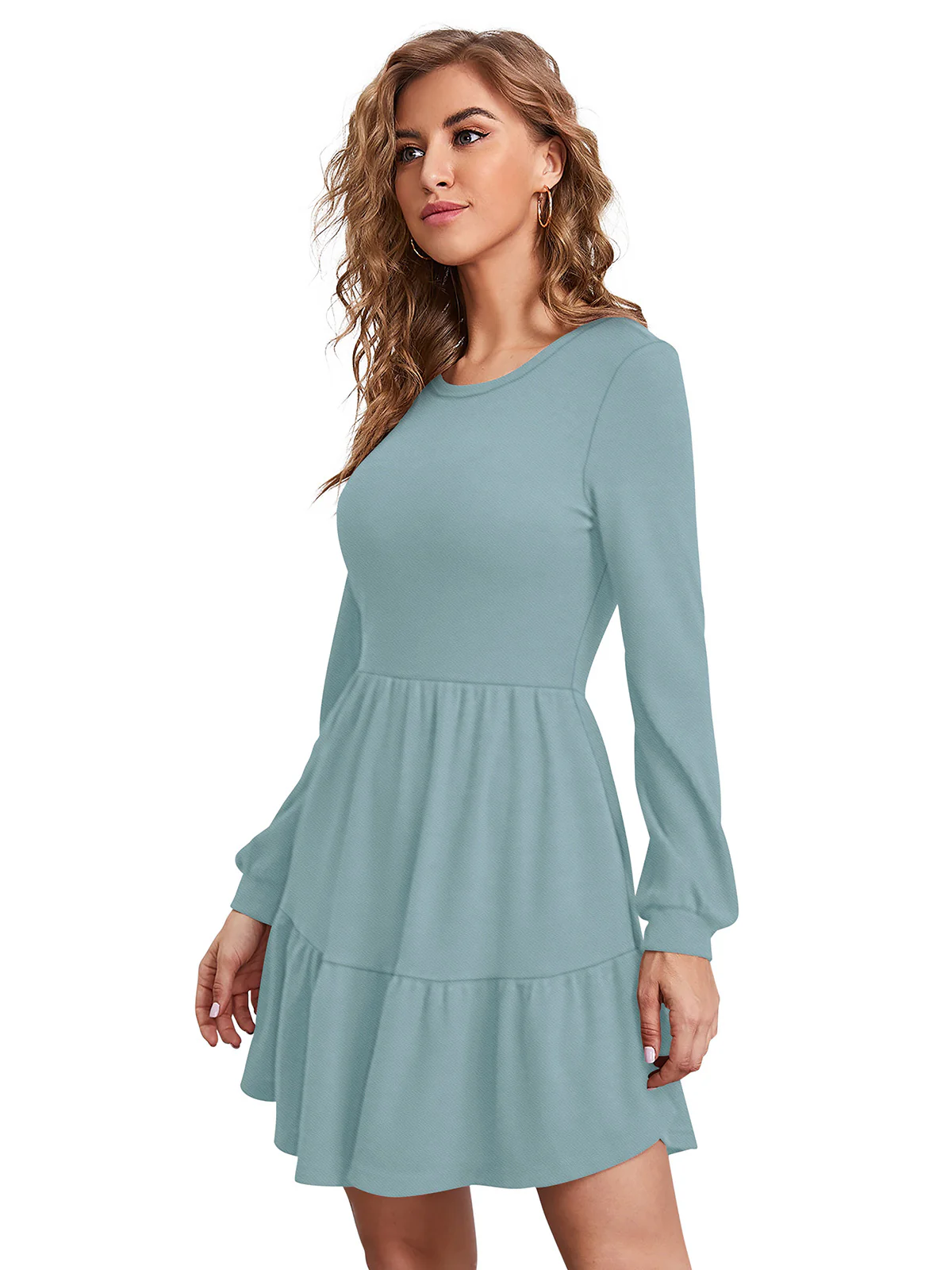 Odette Light Blue Skater Knit Fabric Dress For Women - Image 2