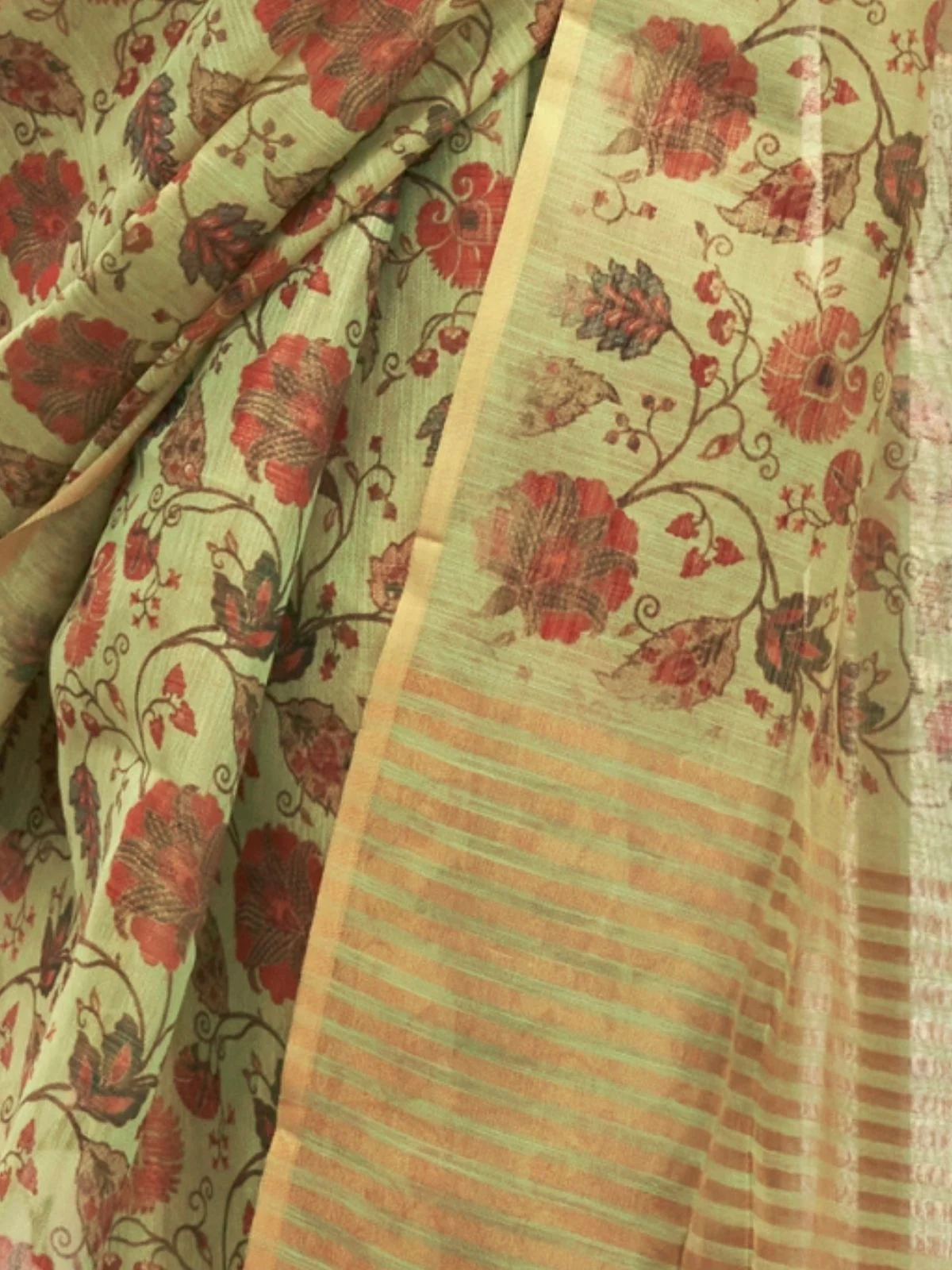 Odette Light Green Tissue Printed Saree With Unstitched Blouse For Women - Image 3
