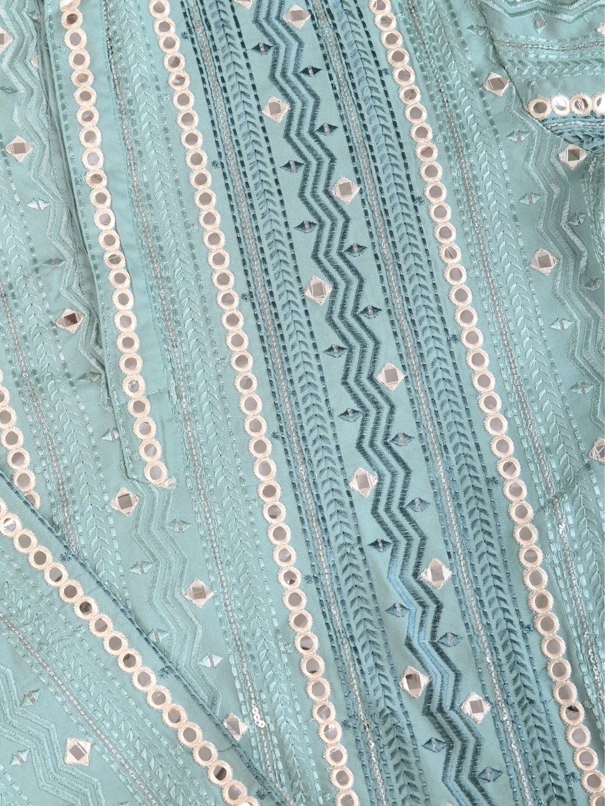 Odette Light Green Viscose Rayon Embroidered Stitched Kurta For Men - Image 5