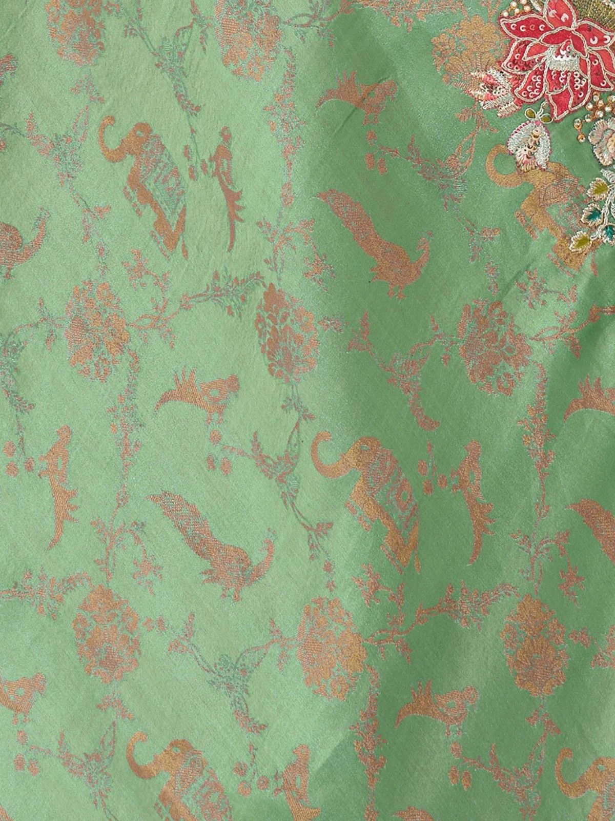Odette Light Green Viscose Silk Embroidered Saree For Women - Image 6