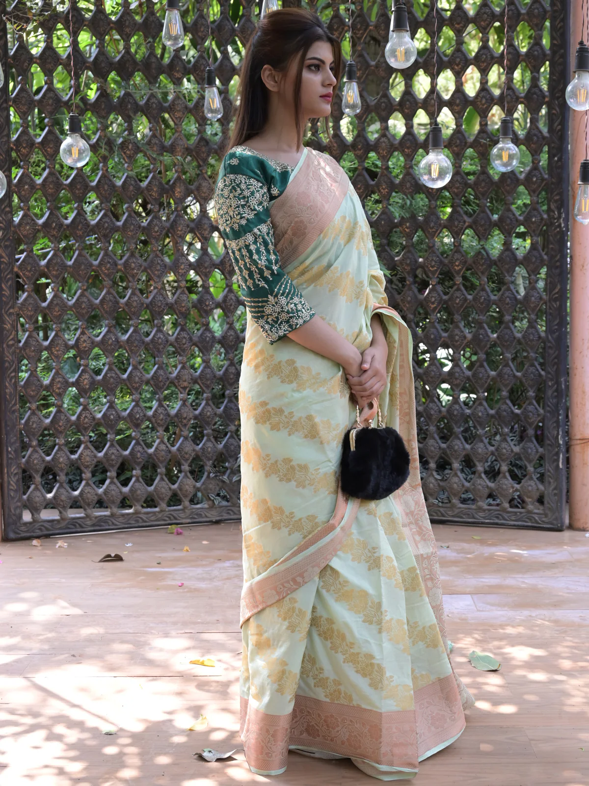 Odette Light Green Woven Soft Silk Saree with Unstitched Blouse for Women - Image 2