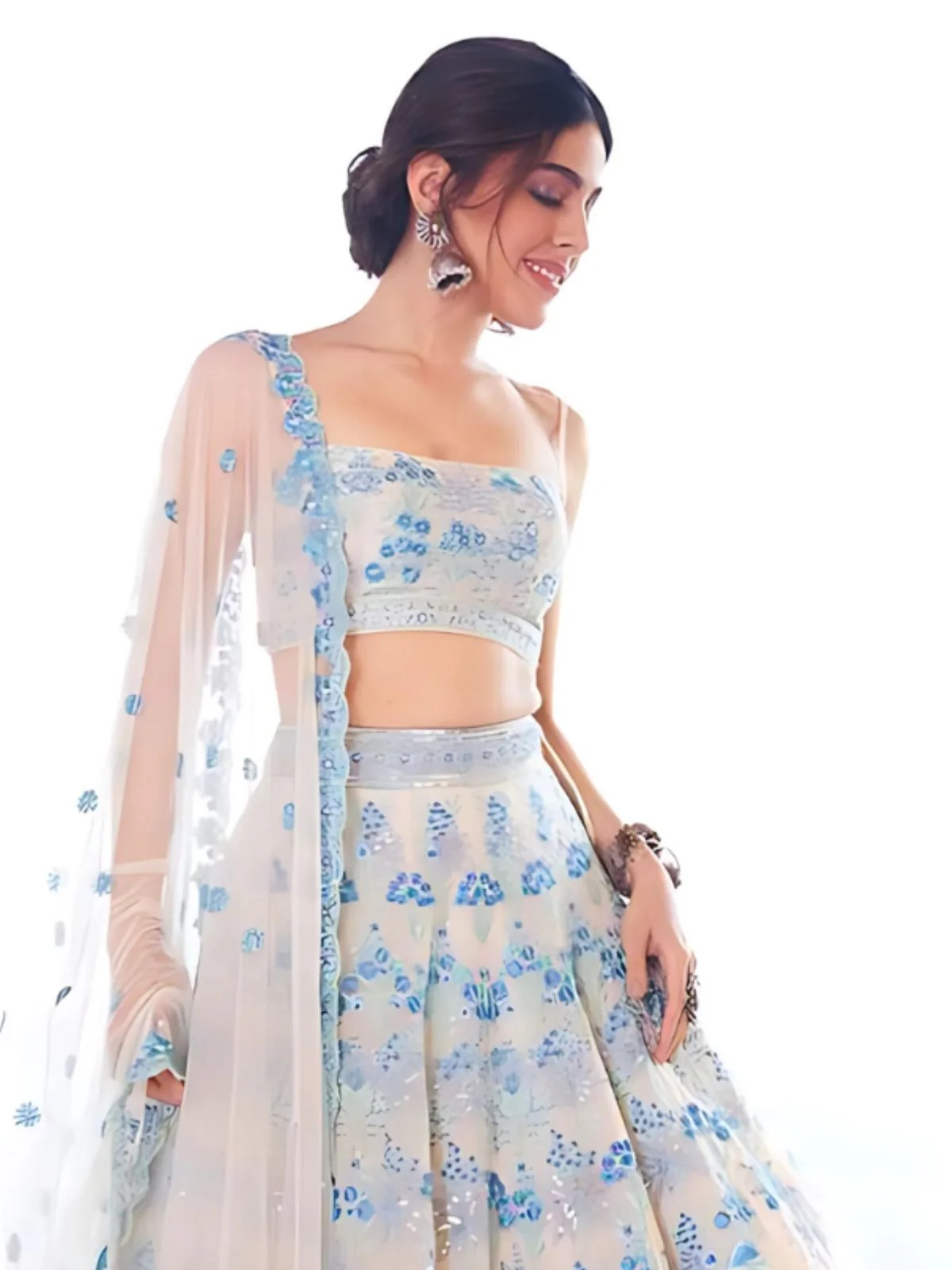 Odette Light Grey Georgette Embroidered Semi-Stitched lehenga For Women - Image 5
