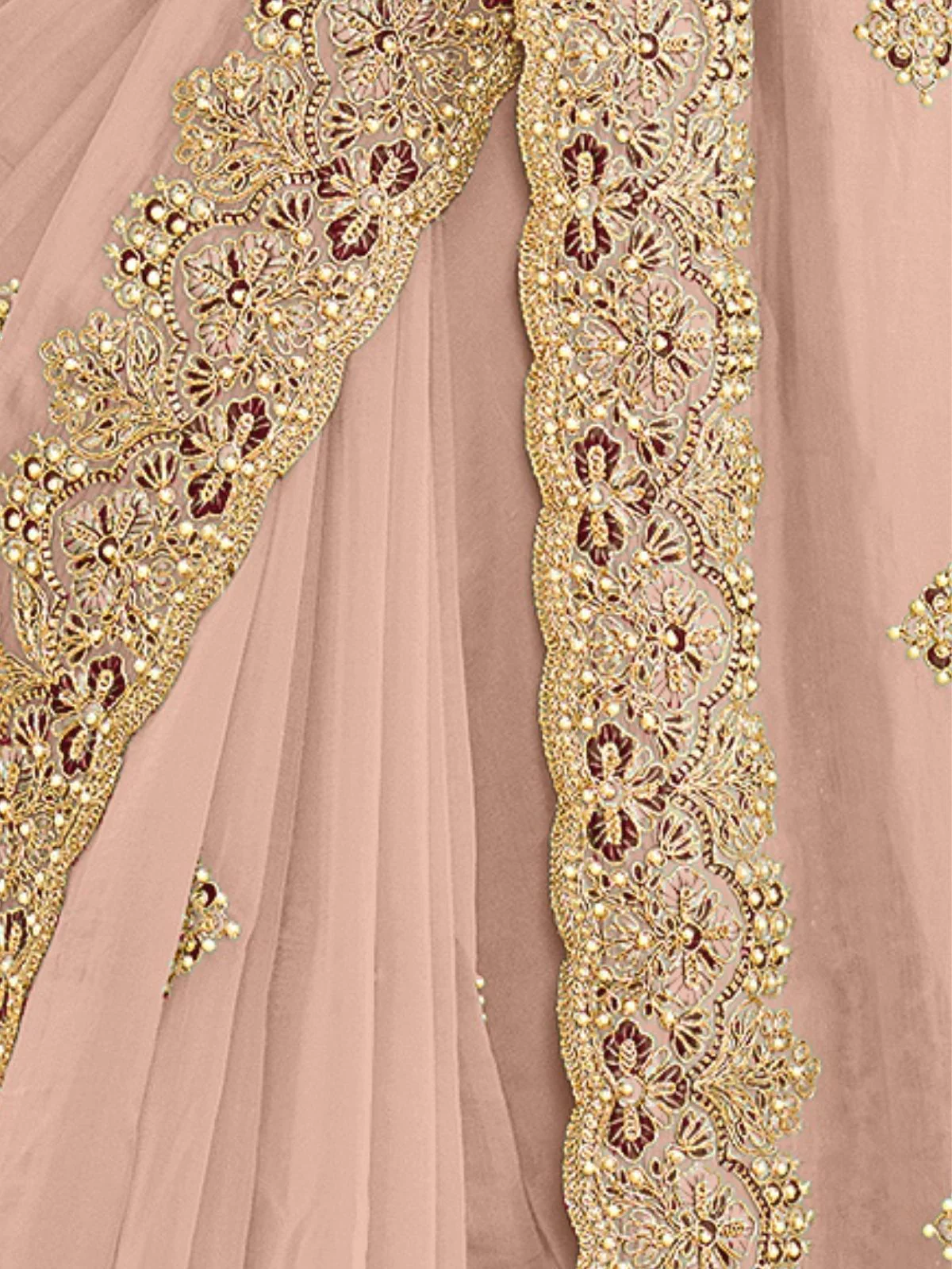 Odette Light Peach Georgette Embellished Elegant Saree For Women - Image 4